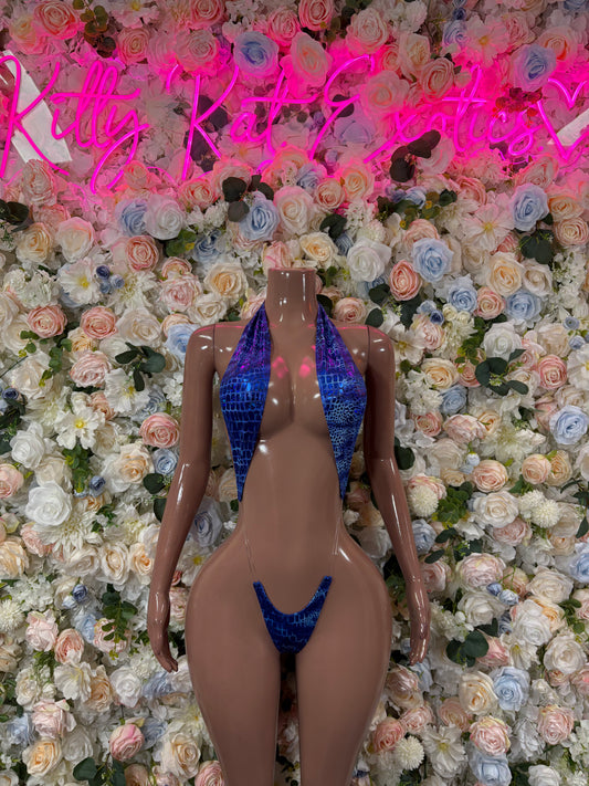 Ravewear Blue Snake Print Slingshot Festival Outfit Bottlegirl Bartender Bottlegirl Clubwear