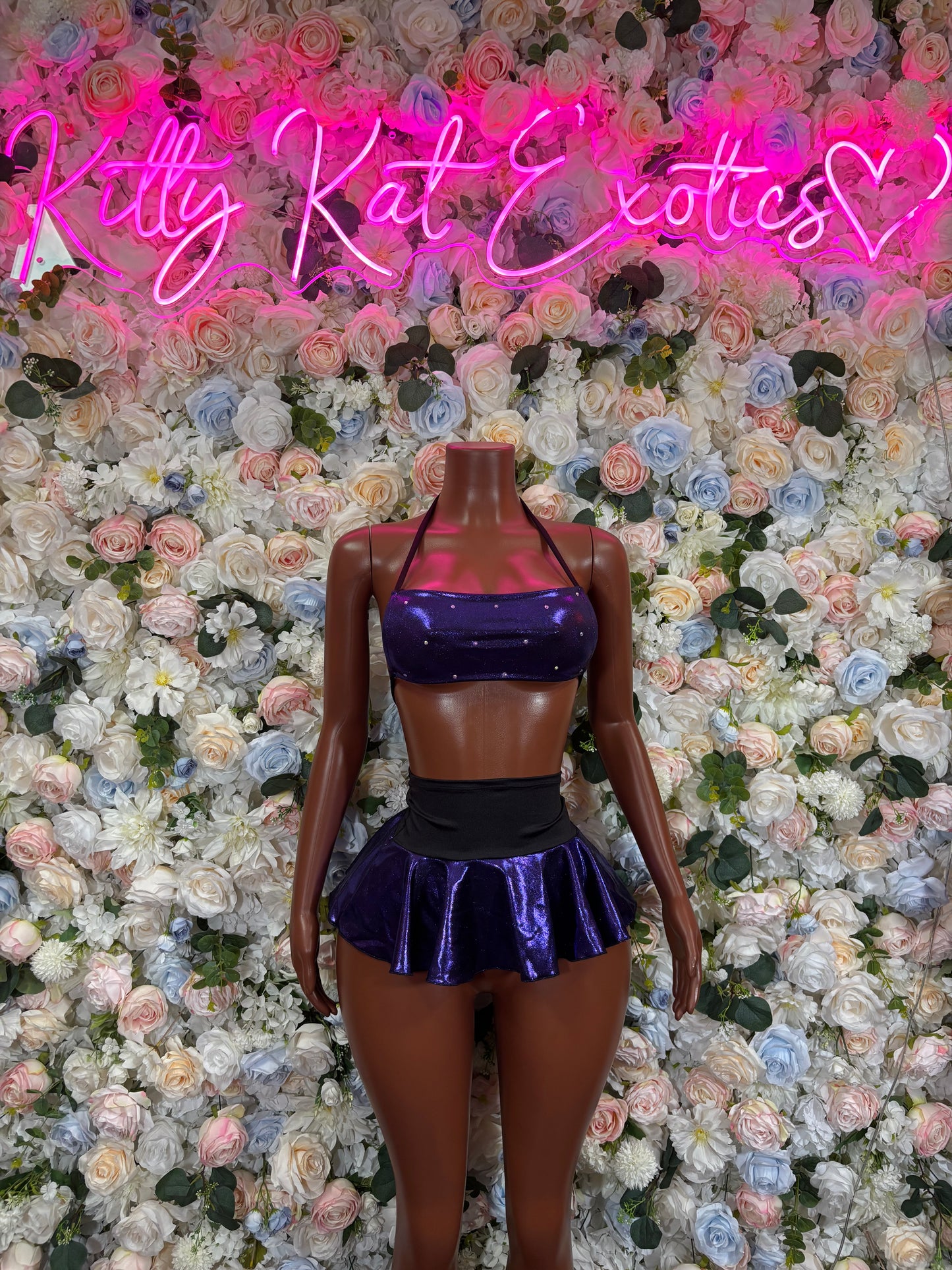 Dark Purple Metallic Two-Piece Rave Outfit Exotic Dancewear Festival
