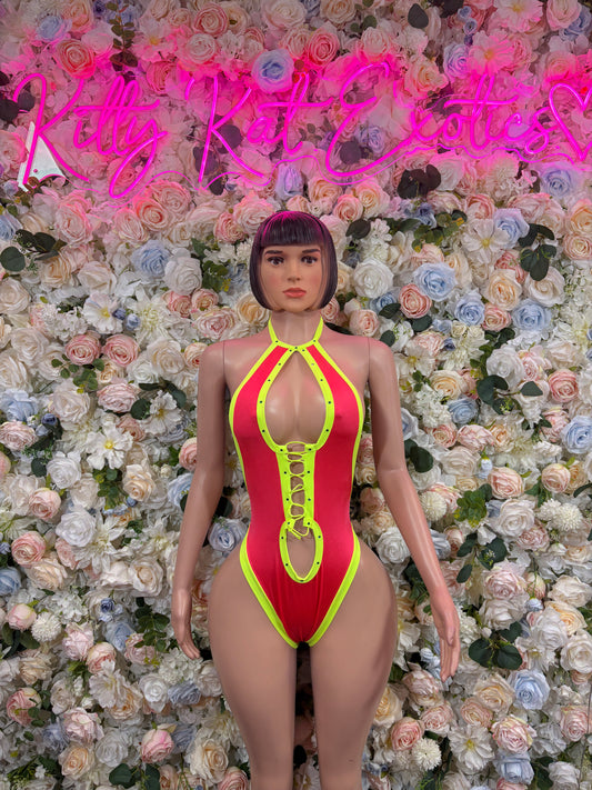 Neon Bartender Bodysuit - Sexy One Piece Rave Clubwear Outfit for Women Bottlegirl Bottle Service