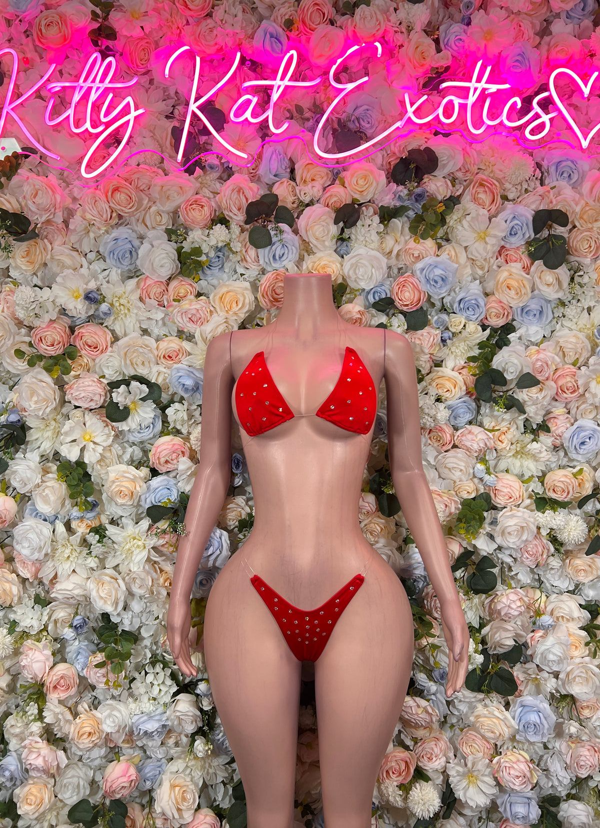 Red Rhinestone Bikini Set | Exotic Dancewear, Festival Rave Bodysuit