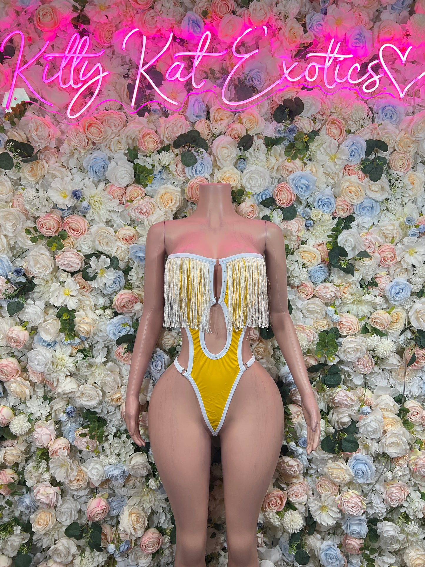Yellow Latex Bodysuit – Shiny Rave Festival Bottle Girl Exotic Dance Clubwear