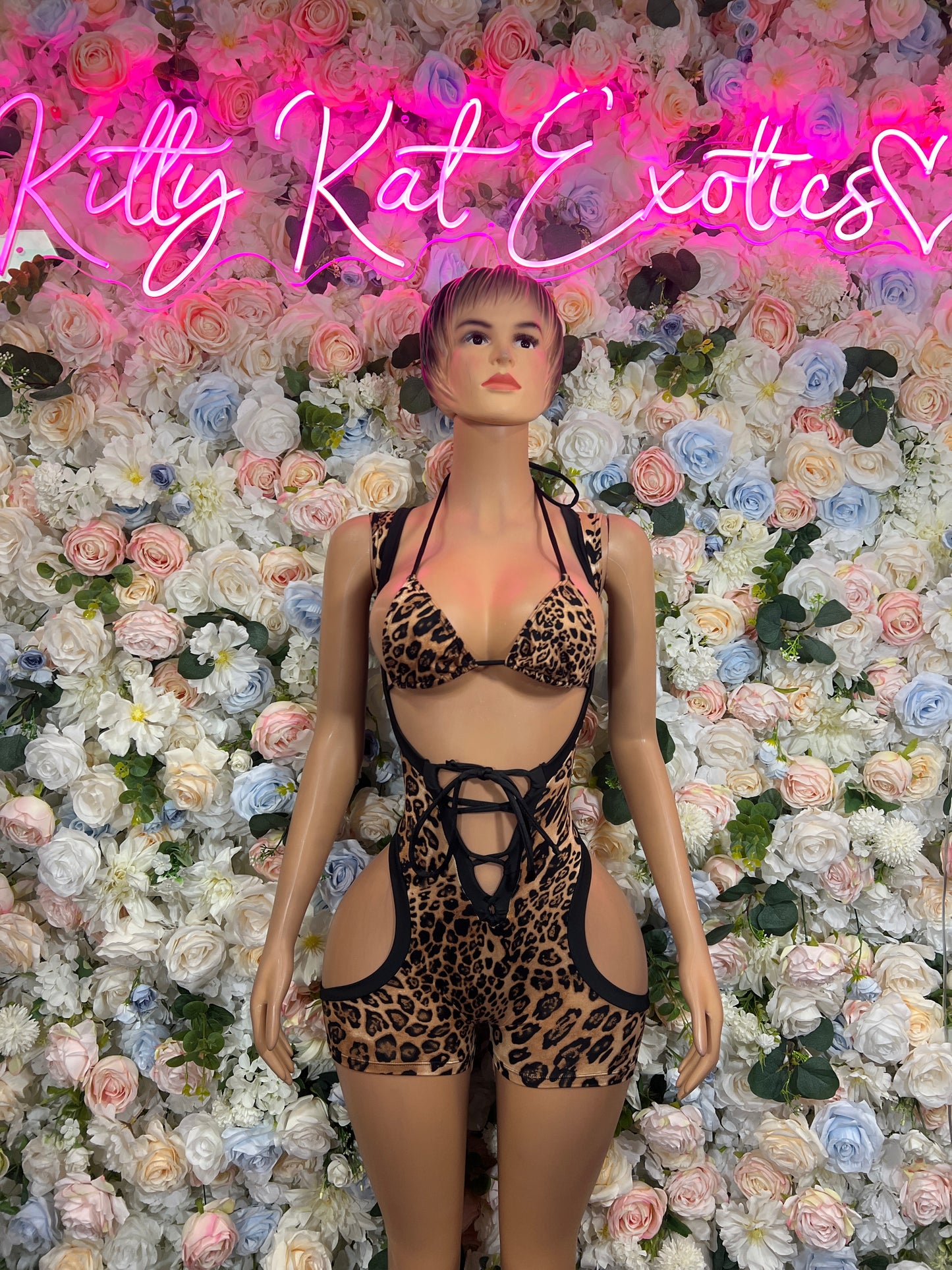 Leopard Print Bottlegirl Bodysuit  - One Piece Bartender Outfit, EDM Dancewear, Party Clubwear