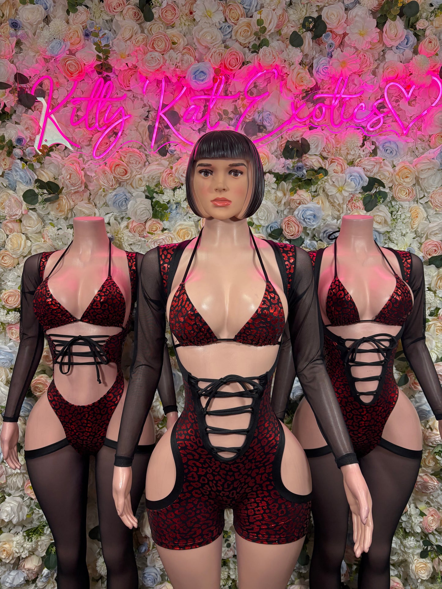 Bottlegirl Bodysuit Red Cheetah Metallic  - One Piece Bartender Outfit,  Dancewear, Party Clubwear