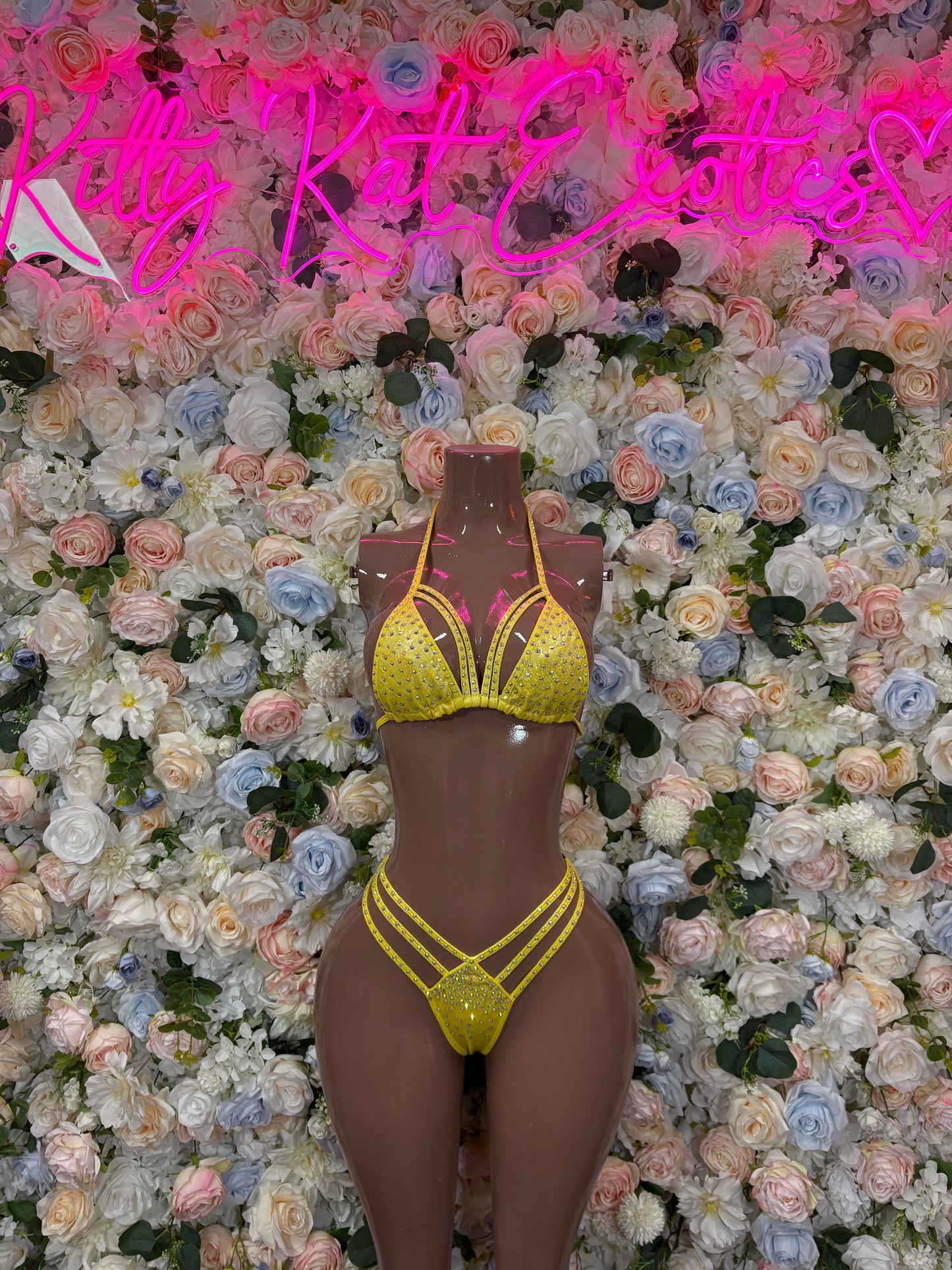 Yellow Rhinestone Bikini Exotic Dancewear