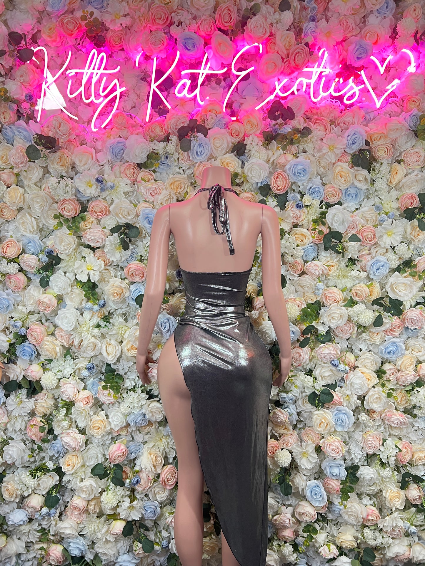 Silver Gown Exotic Dancewear   Elegant and Sexy Evening Gown for Performers, Events, or Special Occasions