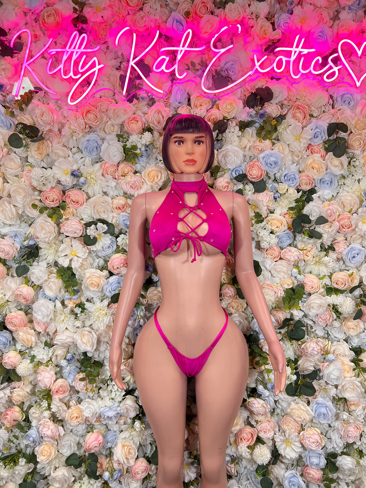 Hot Pink Exotic Dancewear  - Two Piece Bikini Festival Outfit, EDM Dancewear, Party Clubwear