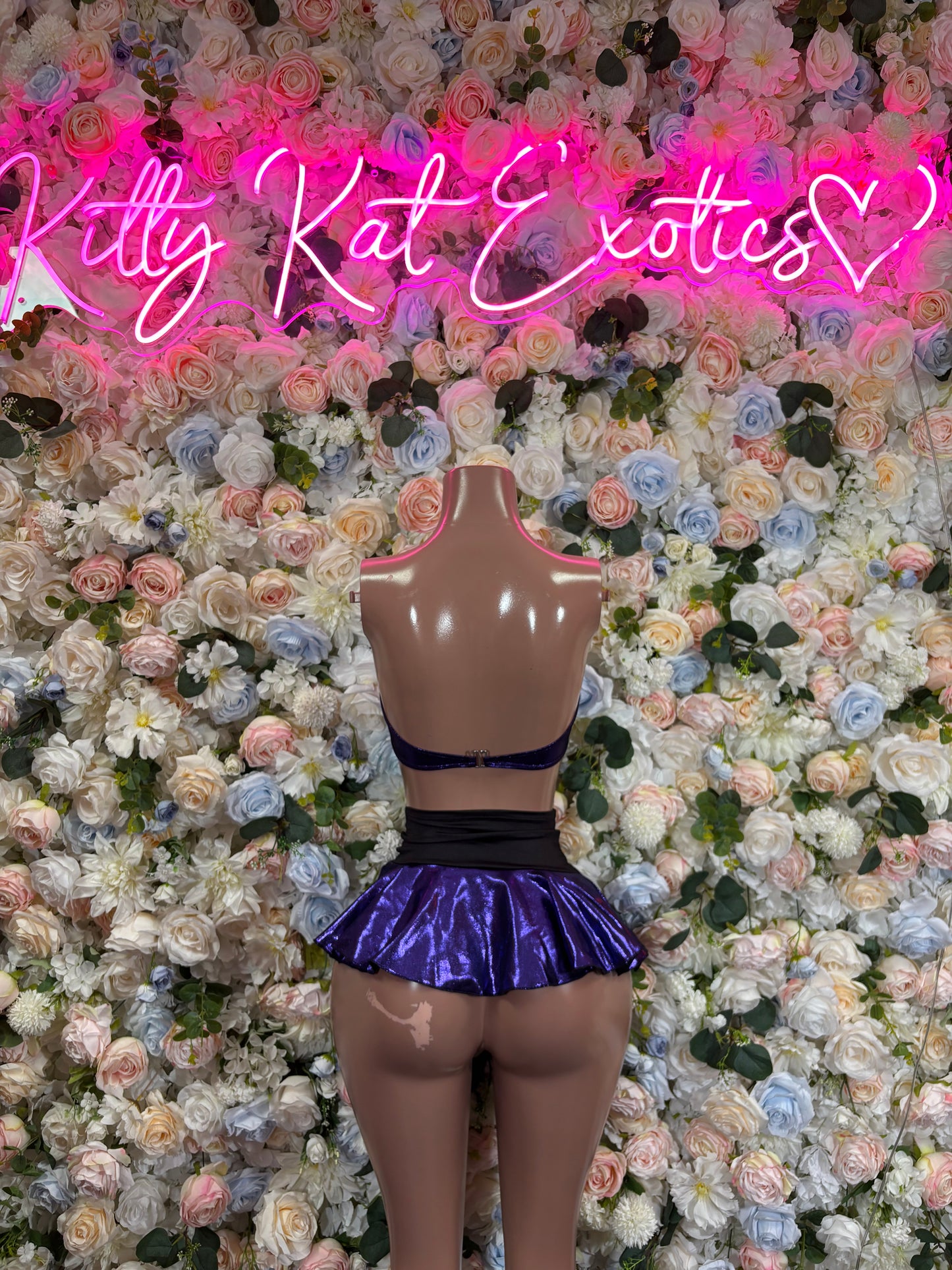 Dark Purple Metallic Two-Piece Rave Outfit Exotic Dancewear Festival