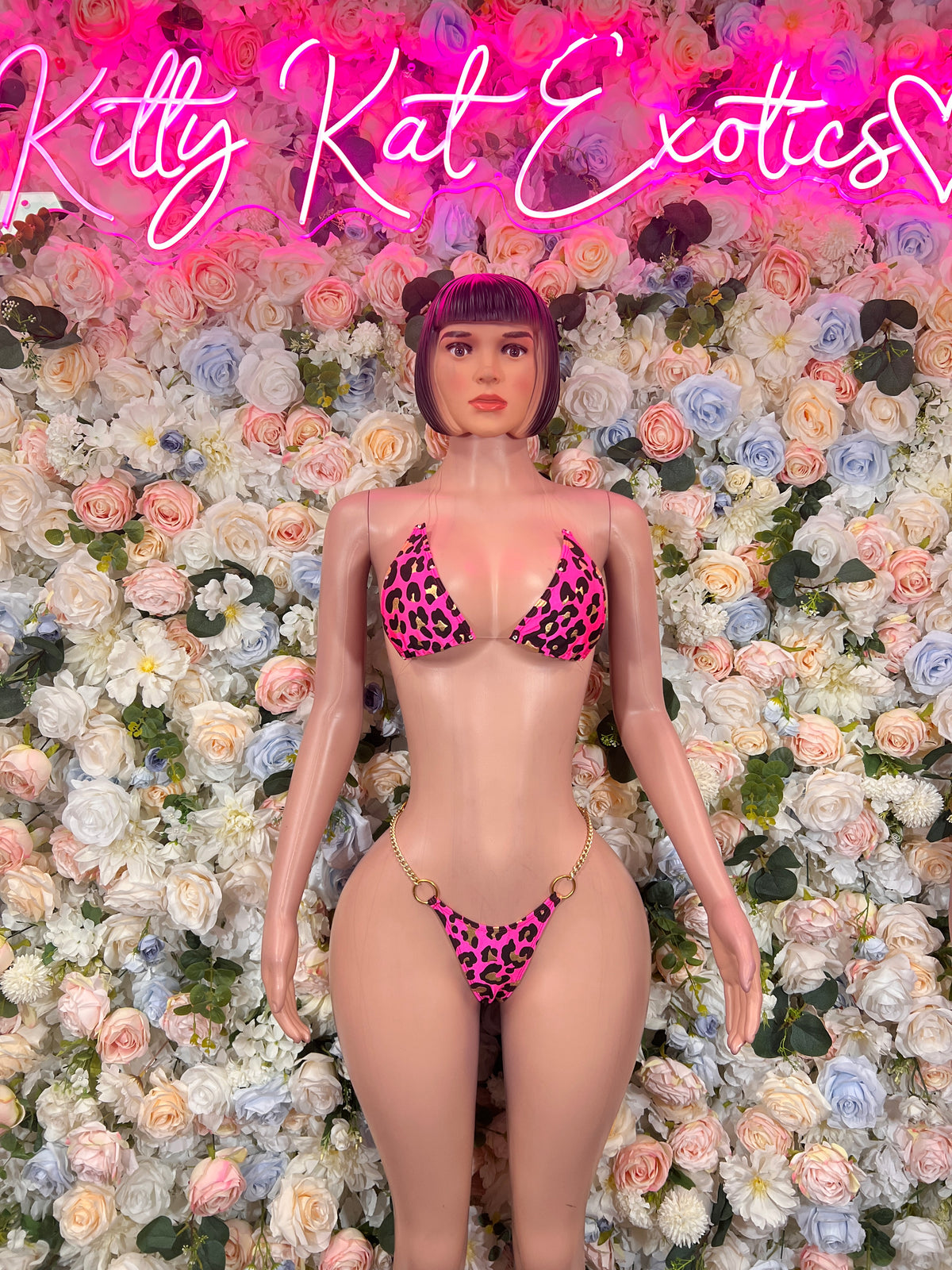 Cheetah Hot Pink Holographic Print Two Piece Bikini Festival Outfit Exotic Dancewear Rave Clubwear Party Bodysuit