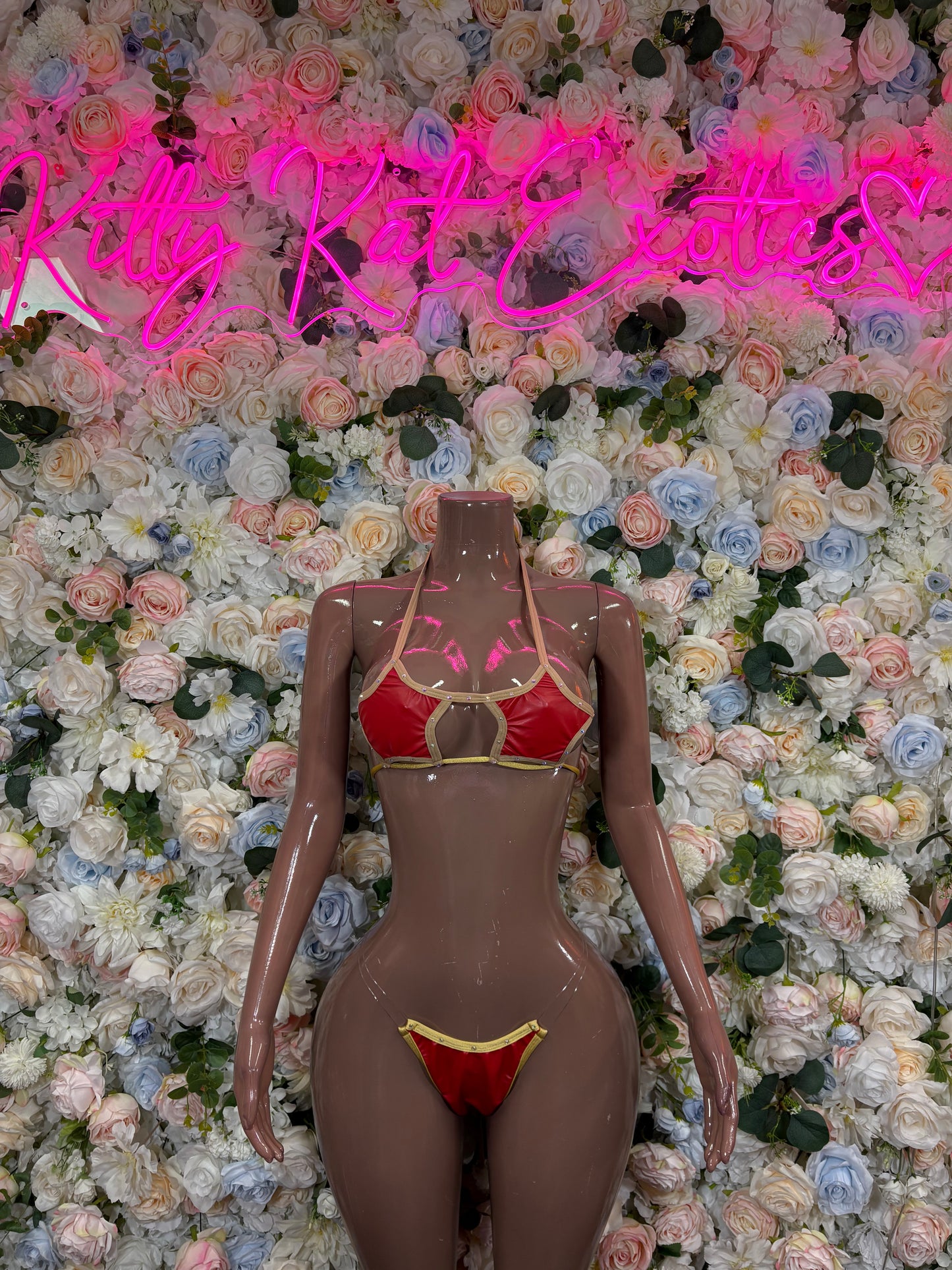Matte Red Festival Bikini Women - Rave Outfit Exotic Dancewear Clubwear Bottle Girl Bodysuit