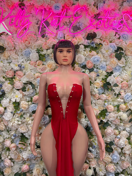 Summer Red Gown - Sexy Dance Costume, Sultry Clubwear Gown, Bold Performance Outfit, Trendy Party Dress