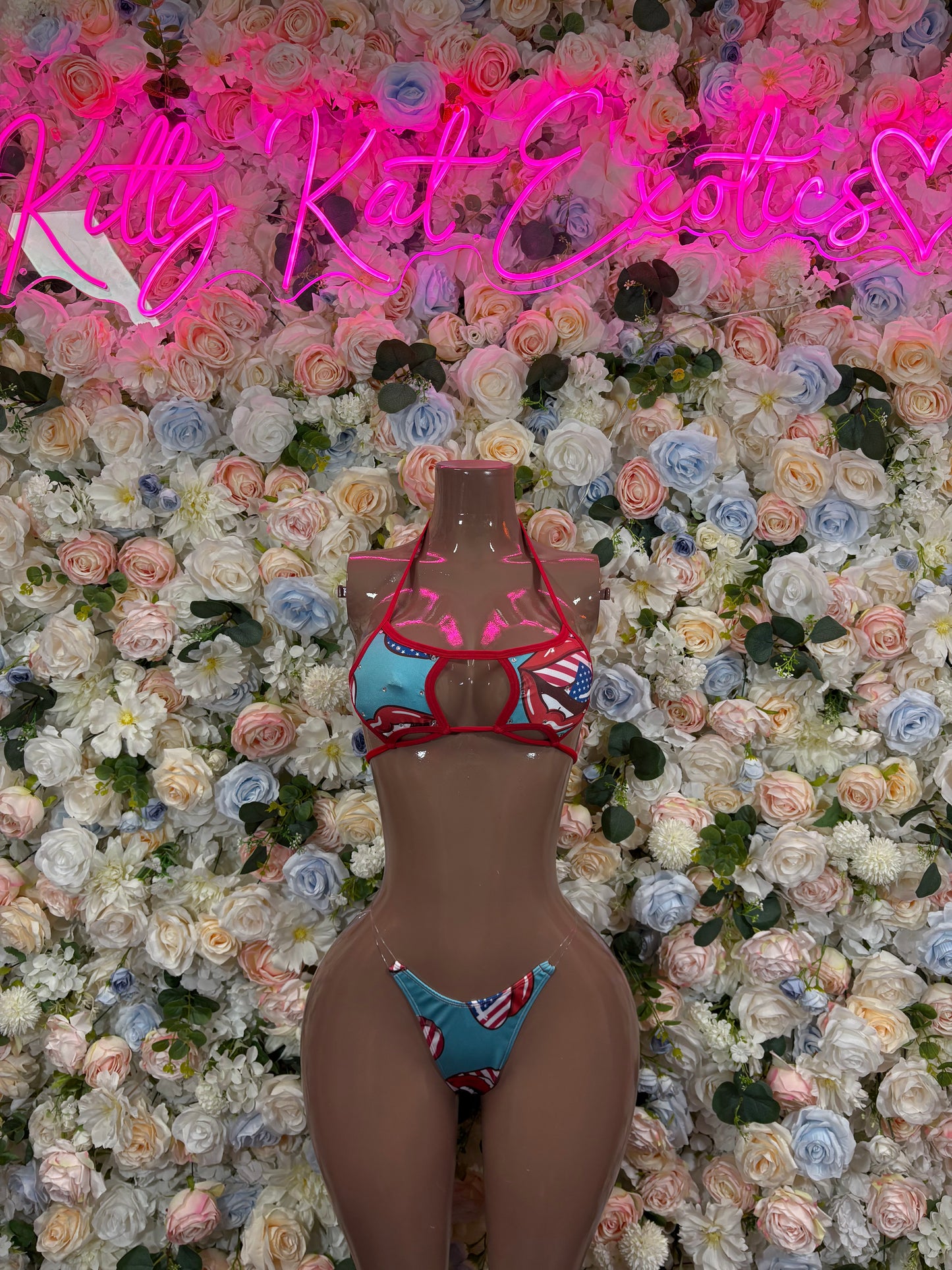 USA Flag Oufit - Bottlegirl Bikini Two Piece Bartender  Patriotic Swimsuit for Beach, Pool Parties, or Summer Fun