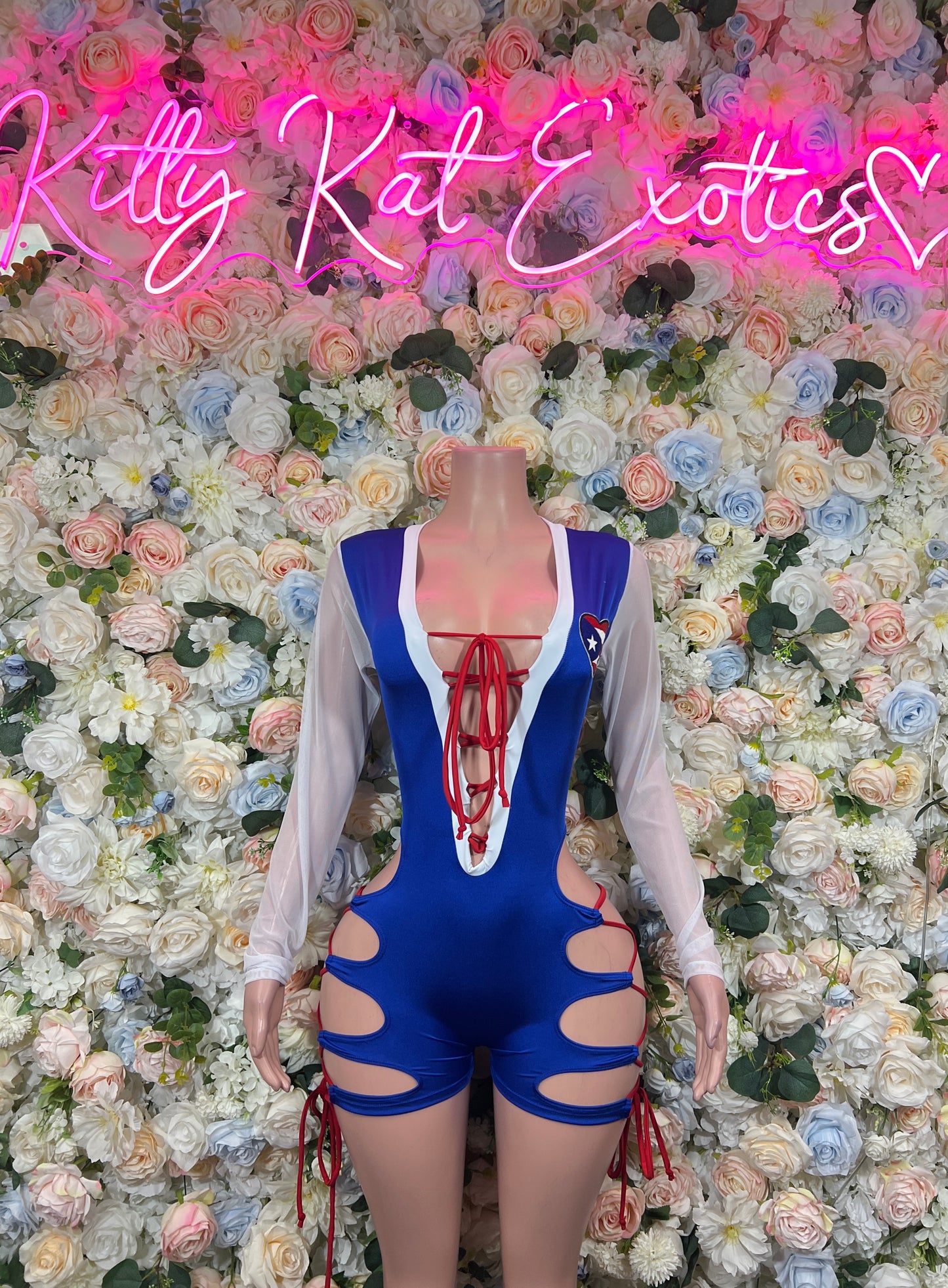 Puerto Rican Flag Bottlegirl Bodysuit - Puerto Rico Bartender One Piece Costume Rave Festival Exotic Dancewear