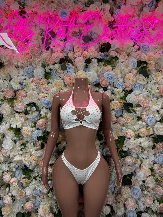 White Rhinestone Bikini Festival Clothing