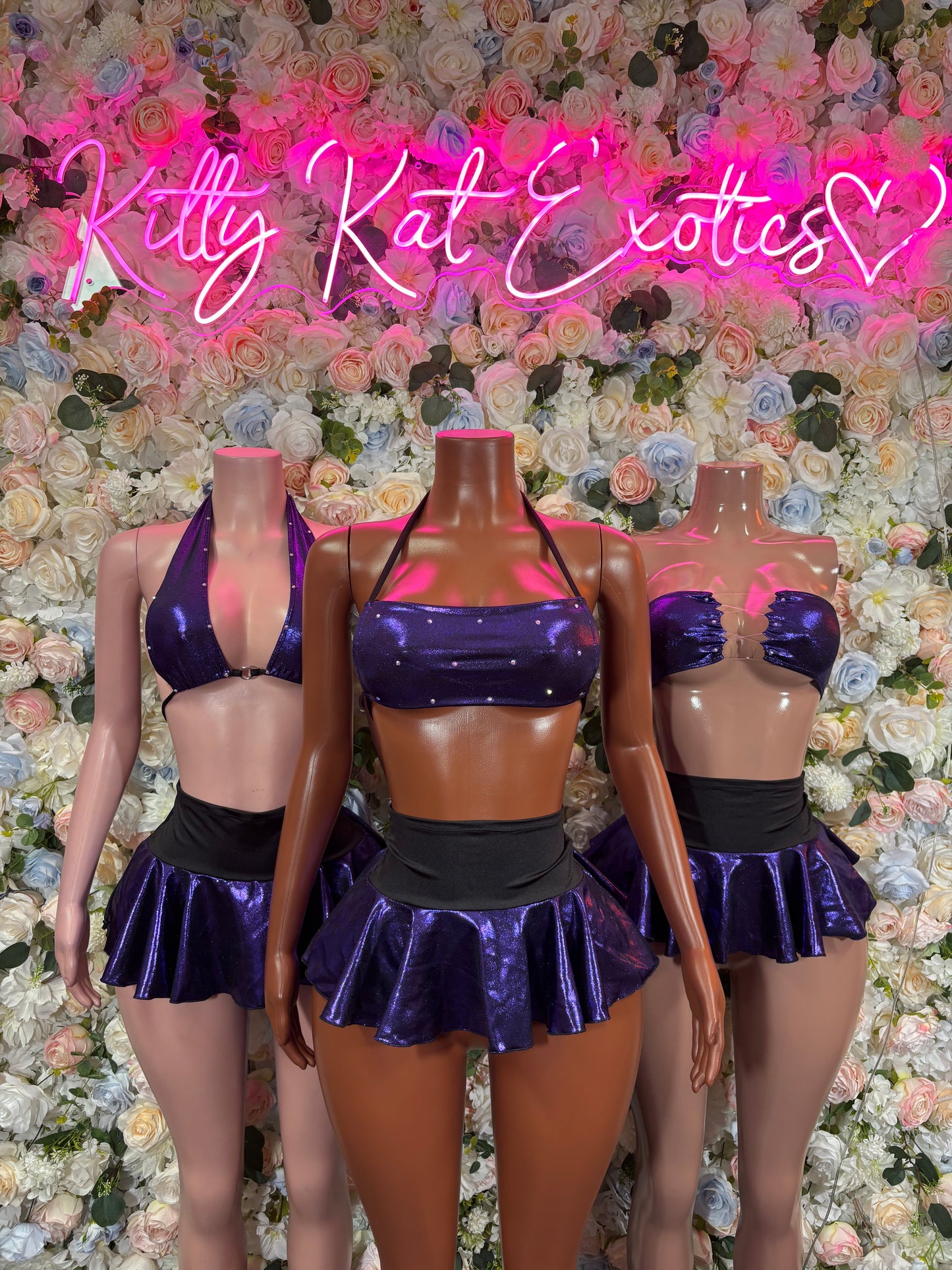 Dark Purple Metallic Two-Piece Rave Outfit Exotic Dancewear Festival