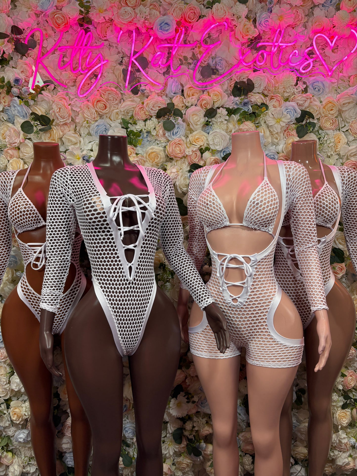 Bottlegirl White Fishnet Bodysuit - Bottle Service Outfit, Rave Festival Clubwear One Piece Dancewear