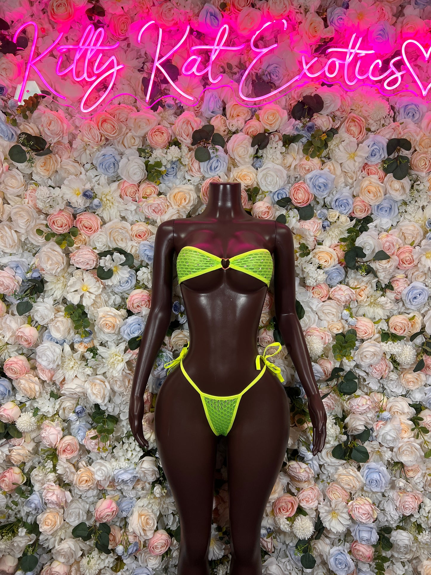 Neon Green Fishnet Bikini Set – Rave Festival Clubwear, Bartender Outfit