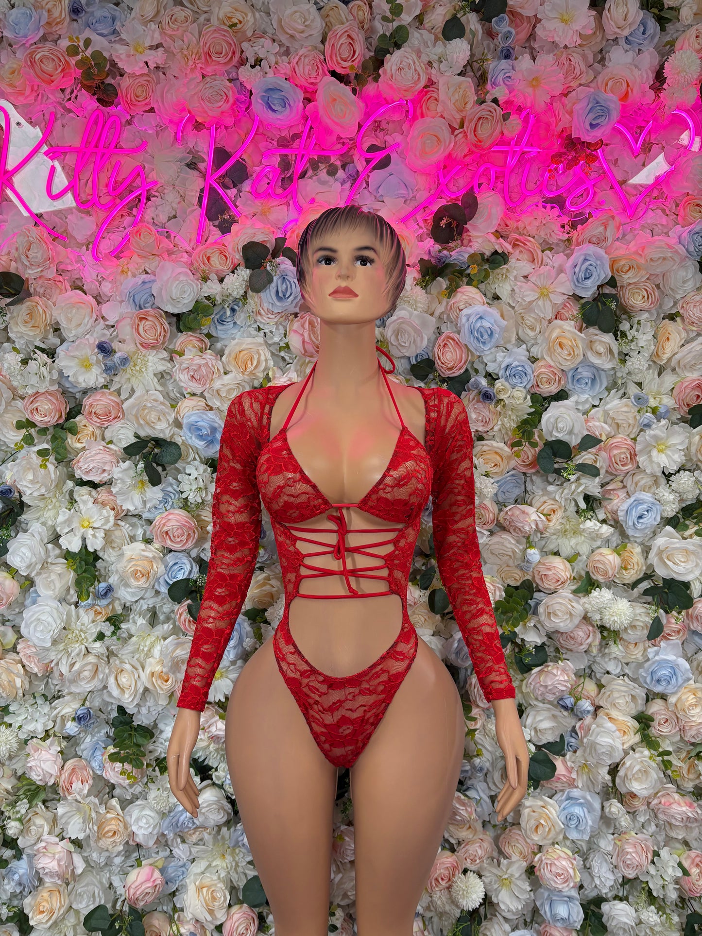 Bottlegirl Outfit Red Lace Bodysuit - One Piece Festival Outfit, EDM Dancewear, Party Clubwear