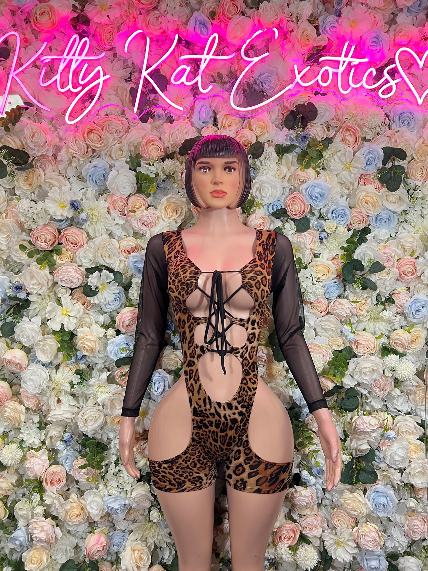 Leopard Print Bottlegirl Bodysuit  - One Piece Bartender Outfit, EDM Dancewear, Party Clubwear