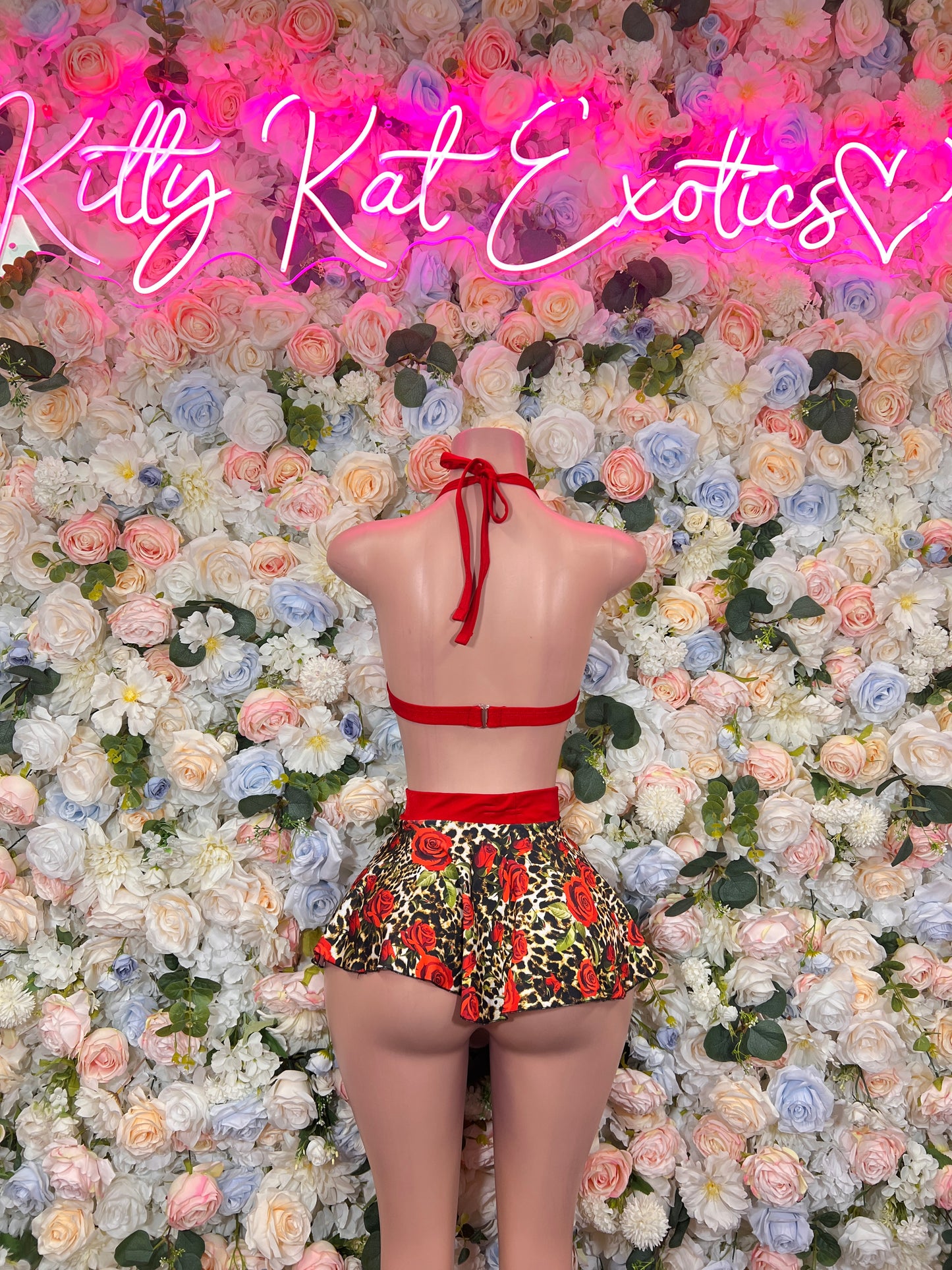 Floral Red Two Piece Skirt Rave Wear