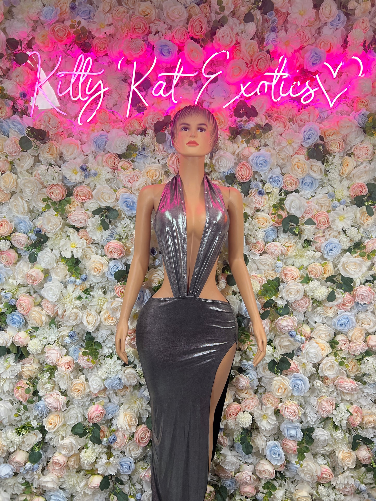 Silver Gown Exotic Dancewear   Elegant and Sexy Evening Gown for Performers, Events, or Special Occasions