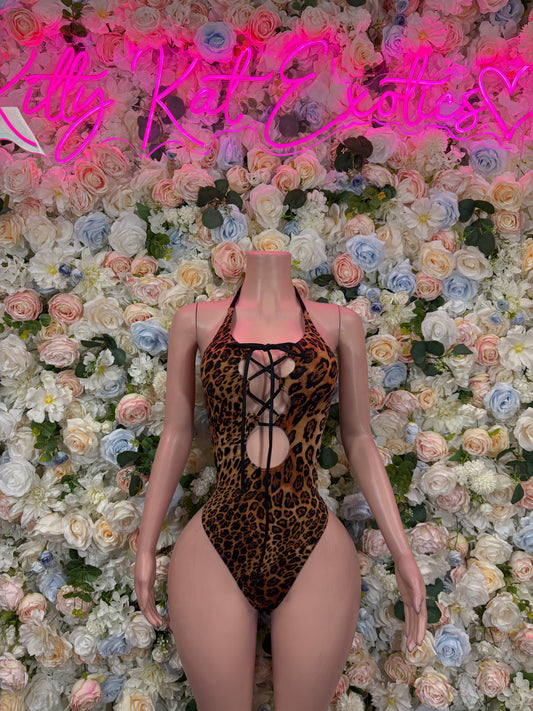 Leopard Print Bottlegirl Bodysuit  - One Piece Bartender Outfit, EDM Dancewear, Party Clubwear