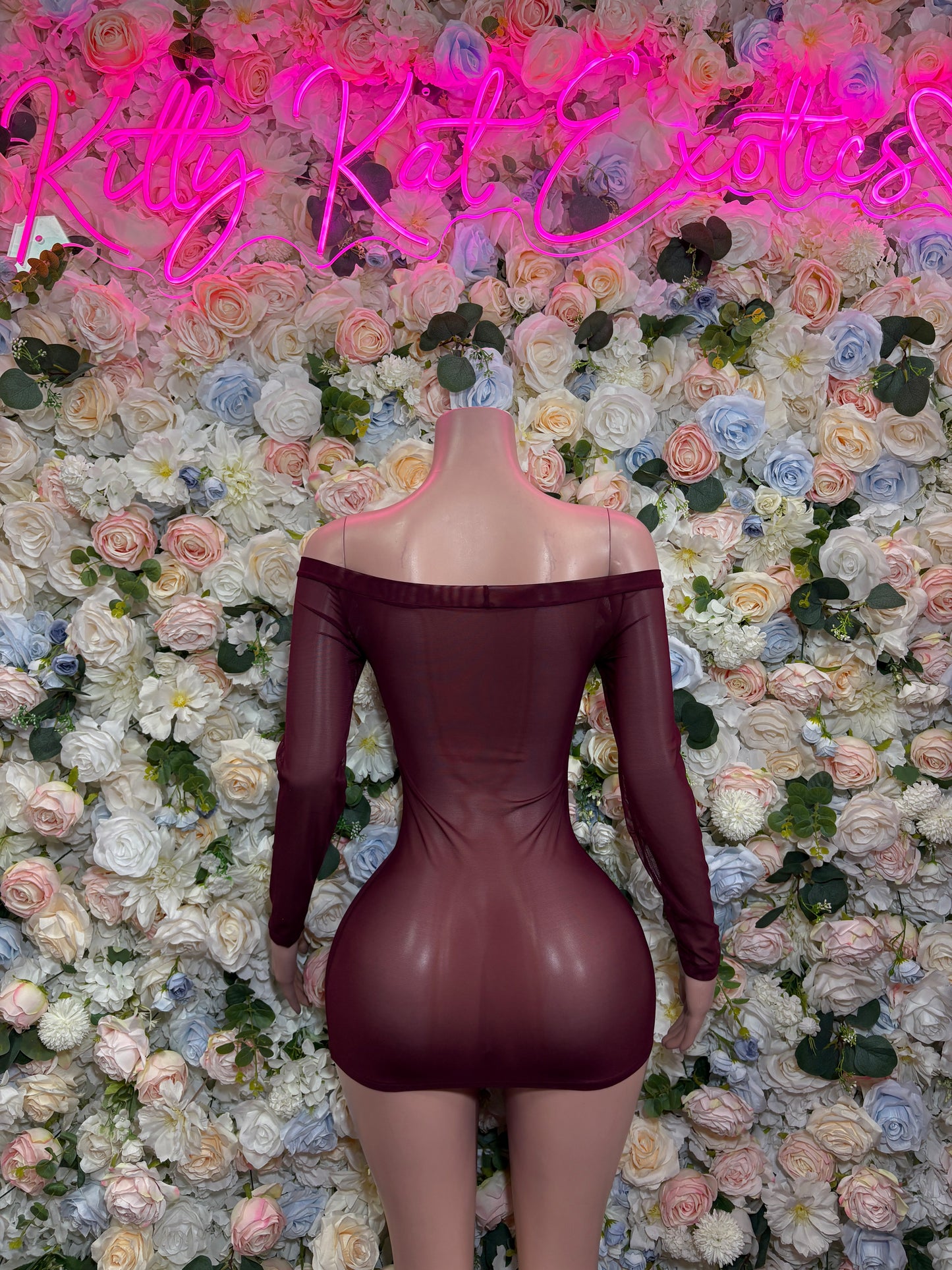 Burgundy Dress Ravewear - Sexy Clubwear Outfit for Women, Festival Party Dress, Date Night Clubbing Bodysuit Style