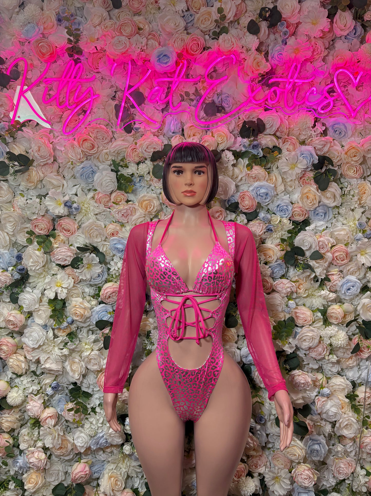 Bottlegirl Bodysuit Hot Pink Cheetah Metallic  - One Piece Bartender Outfit,  Dancewear, Party Clubwear
