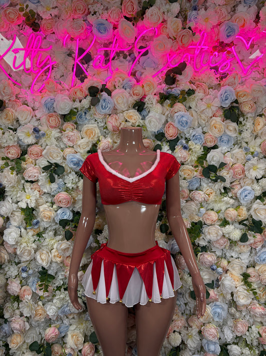 Sexy Candy Cane Two Piece Skirt Set Christmas Costume Santa Baby Bottle Girl Outfit Bartender Dancewear Festival Stripes Leotard