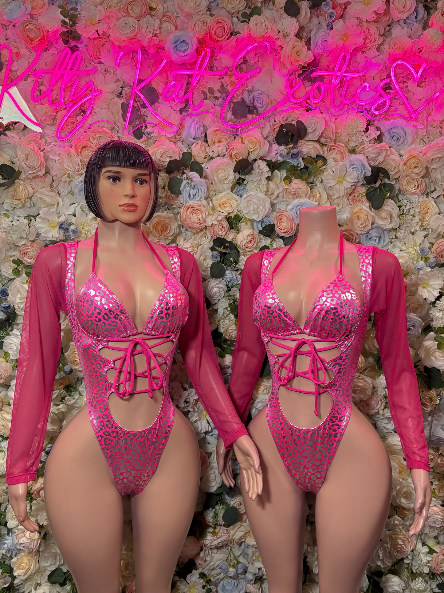 Bottlegirl Bodysuit Hot Pink Cheetah Metallic  - One Piece Bartender Outfit,  Dancewear, Party Clubwear