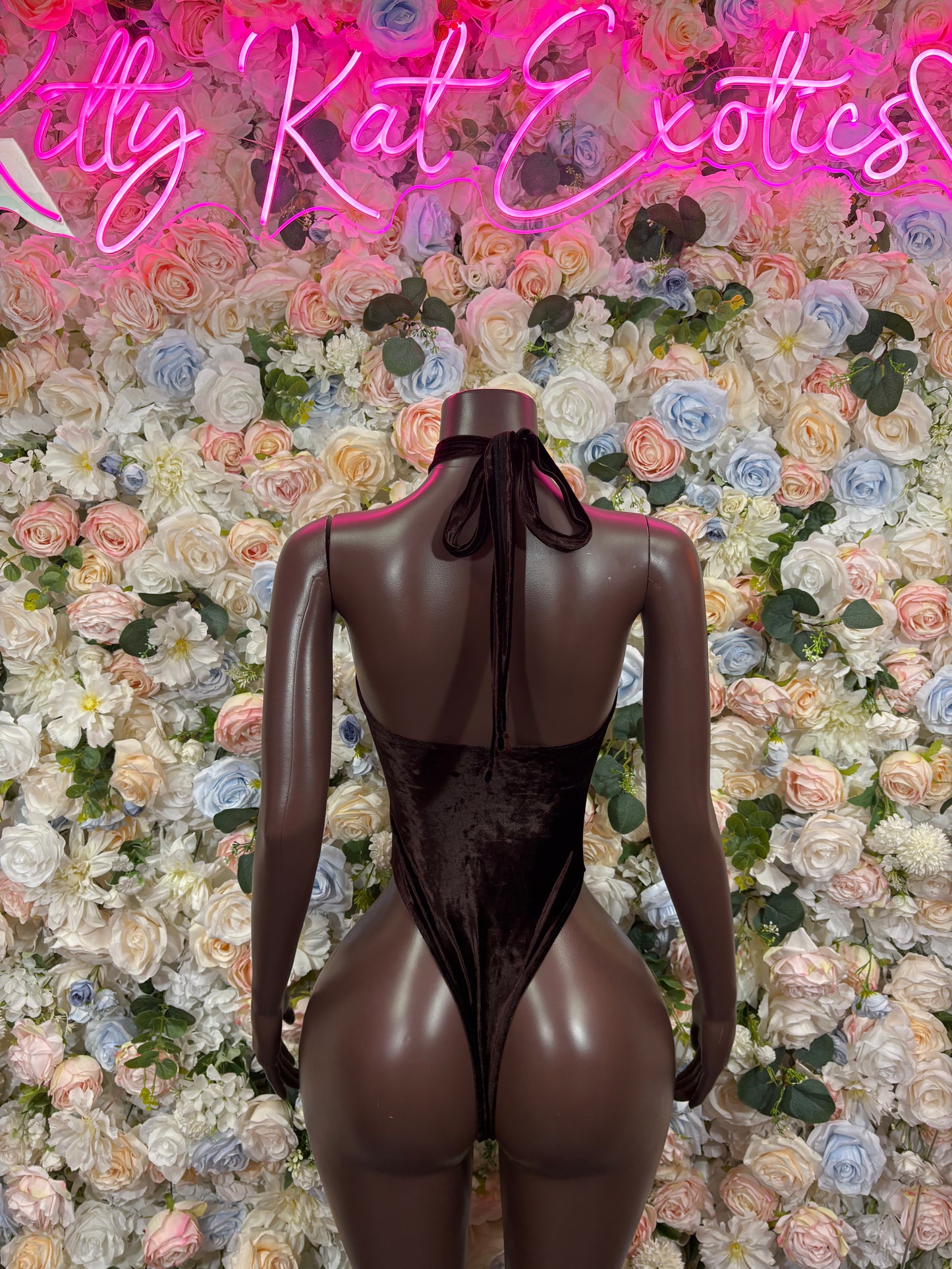 Brown Velvet Bartender Bodysuit - Sexy One Piece Rave Clubwear Outfit for Women Bottlegirl Bottle Service