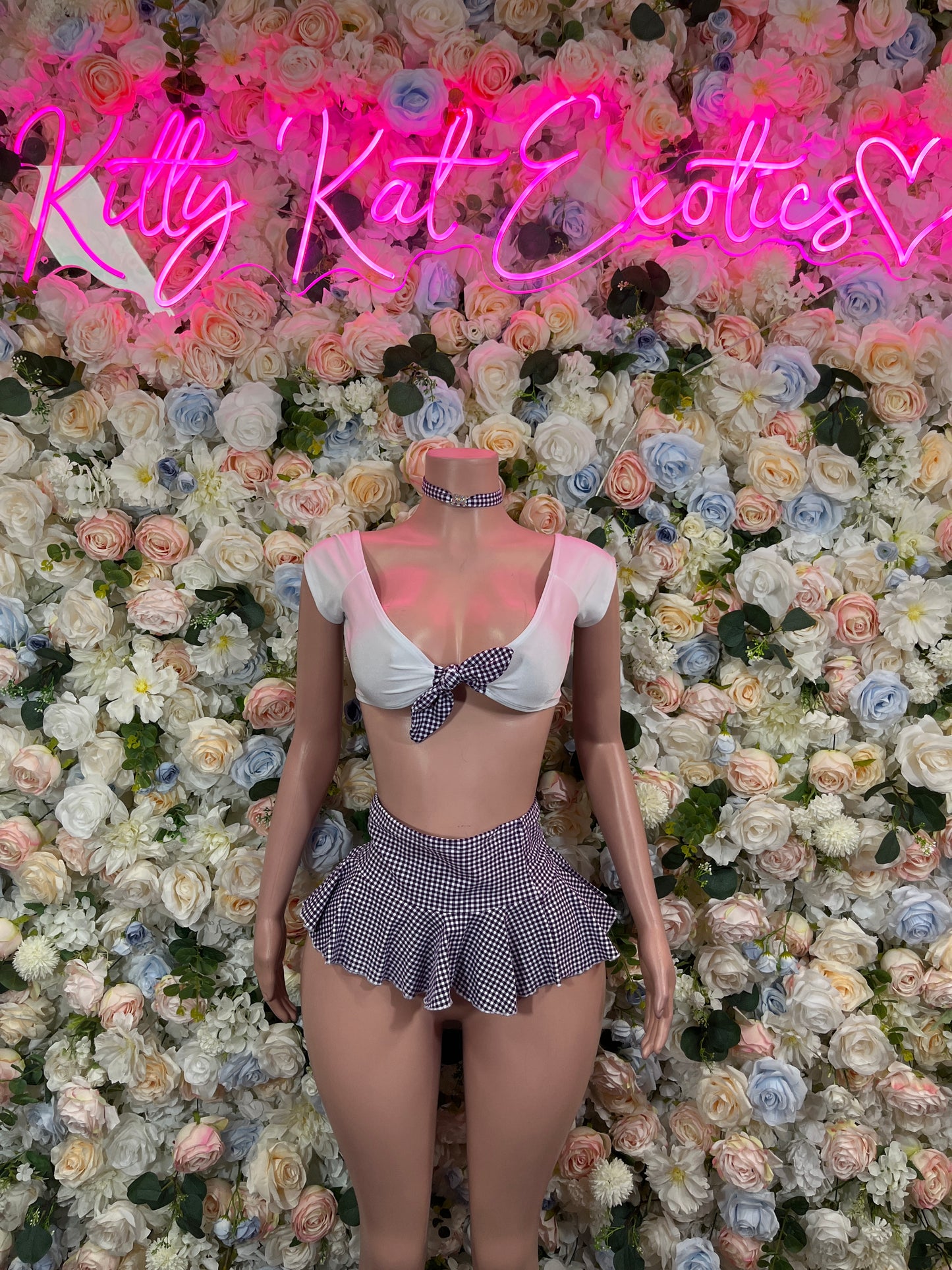 Schoolgirl Black Plaid Two Piece Set Festival Set Ravewear Exotic Dancewear for Performers, Raves, & Festival Clothing