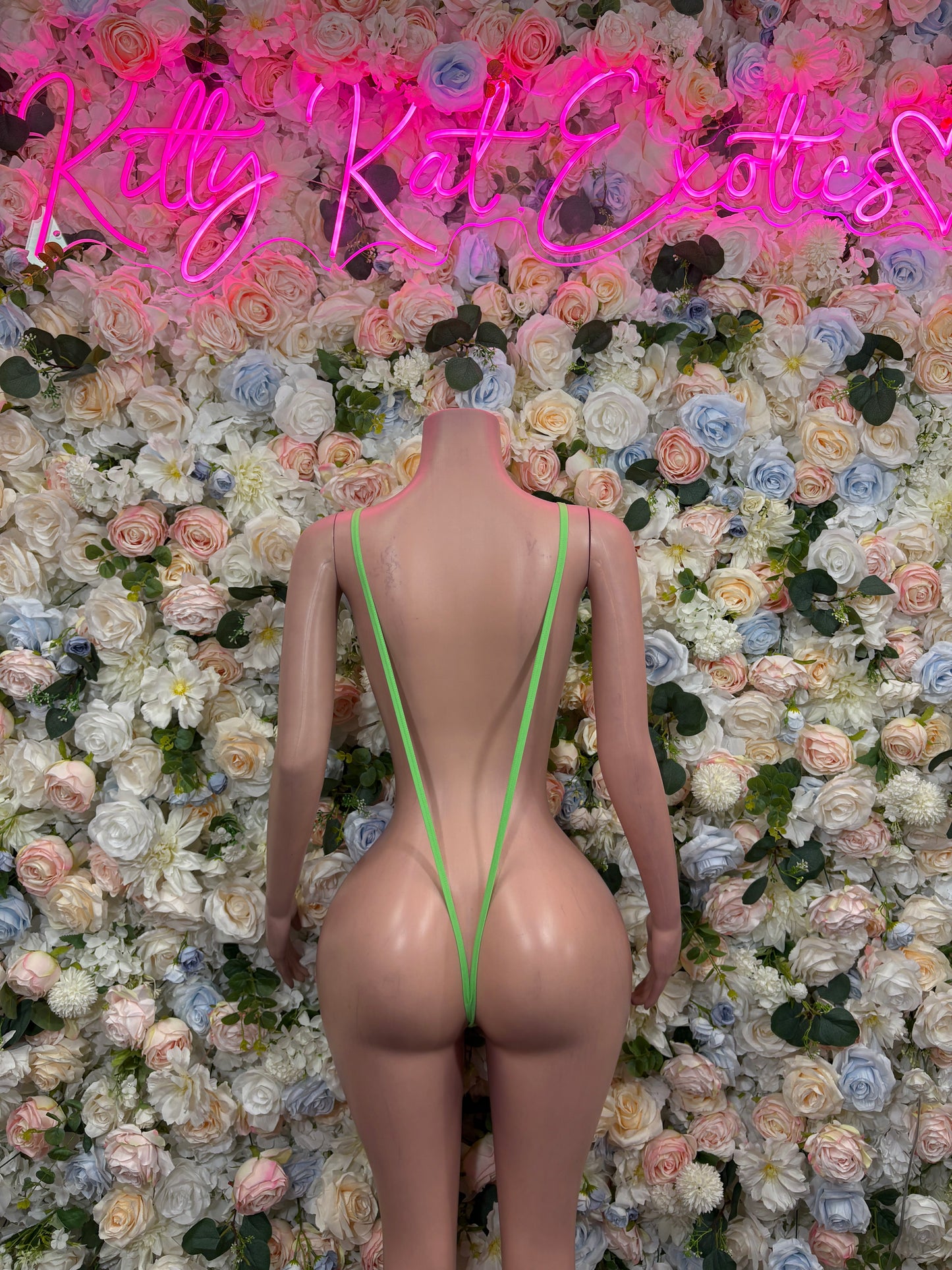 Exotic Dancewear One-Piece Fishnet Slingshot - Neon Green Raves, & Festival Clothing