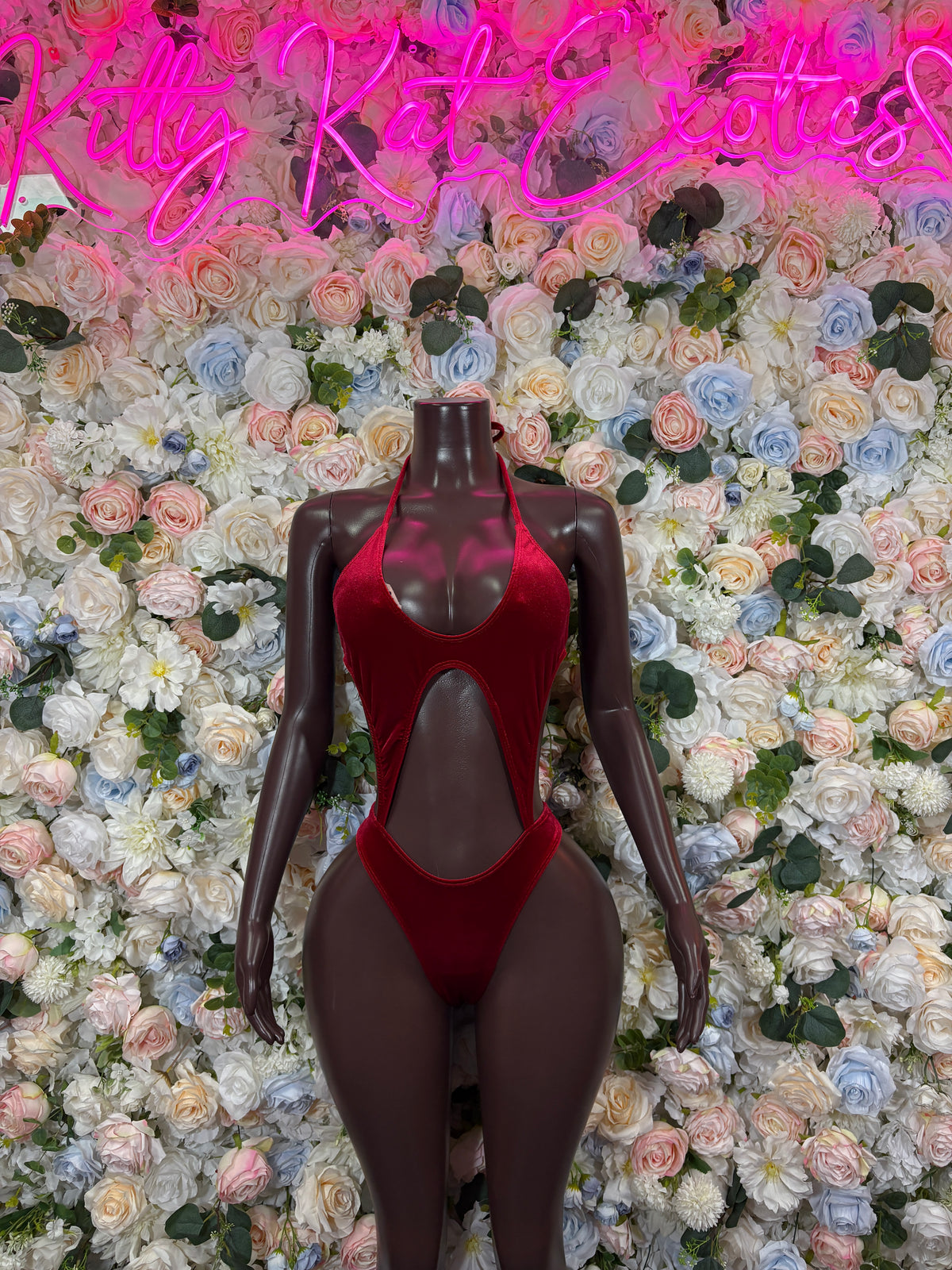 Red Velvet One Piece Bodysuit, Exotic Dancewear Rave Outfit
