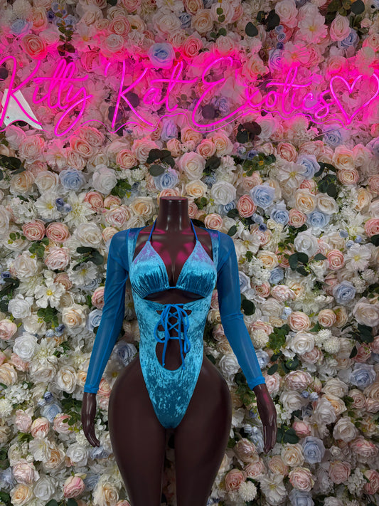 Bottlegirl Bodysuit Turquoise Velvet  - Bartender Luxury Design | Exotic Dancewear Festival Outfit Rave