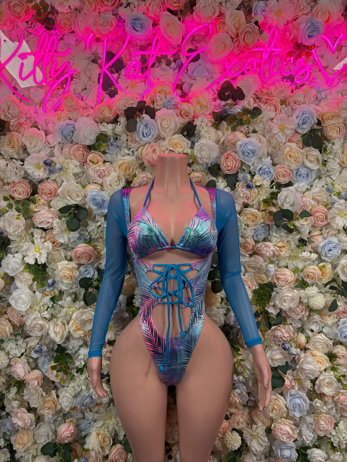 Bottlegirl Outfit One-Piece Island Print Bodysuit - Hologram Design | Exotic Dancewear for Performers, Raves