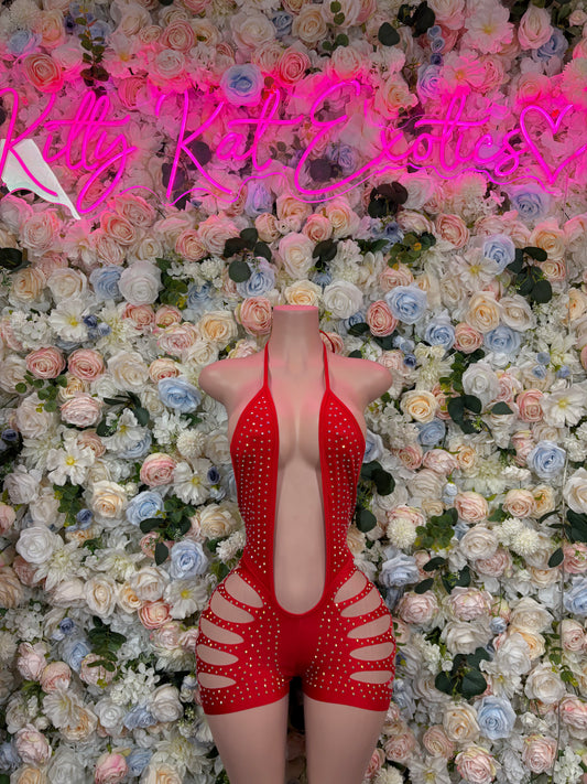 Red Rhinestone Bodysuit – Festival Rave Outfit