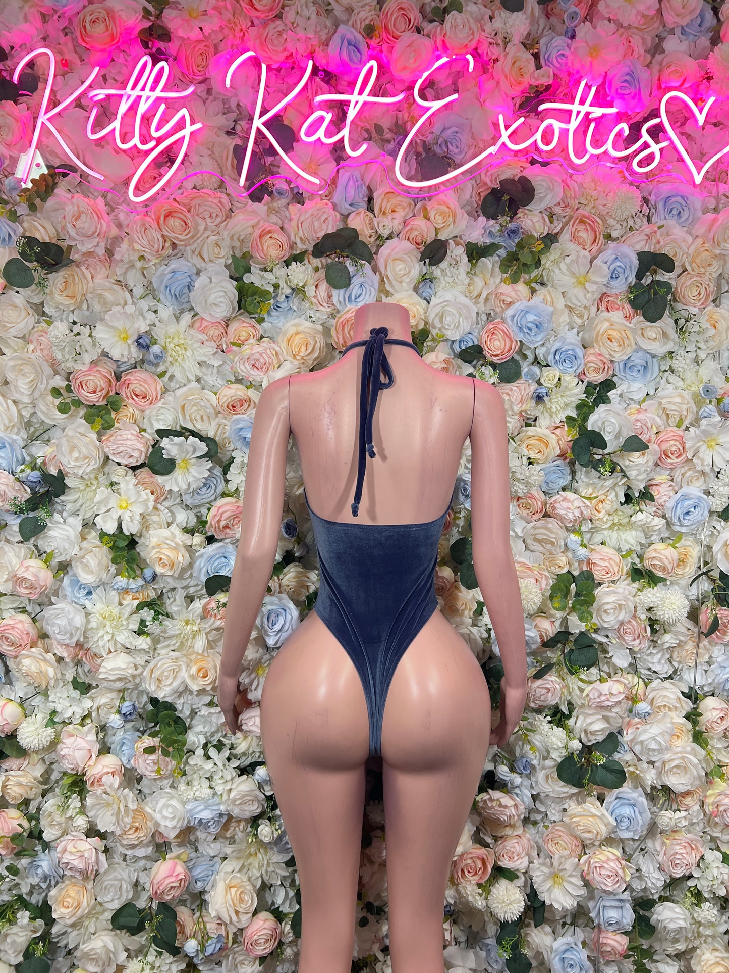 Dark Blue Velvet One-Piece Bodysuit - Custom Design | Exotic Dancewear for Bartenders, Rave Outfits Clubwear