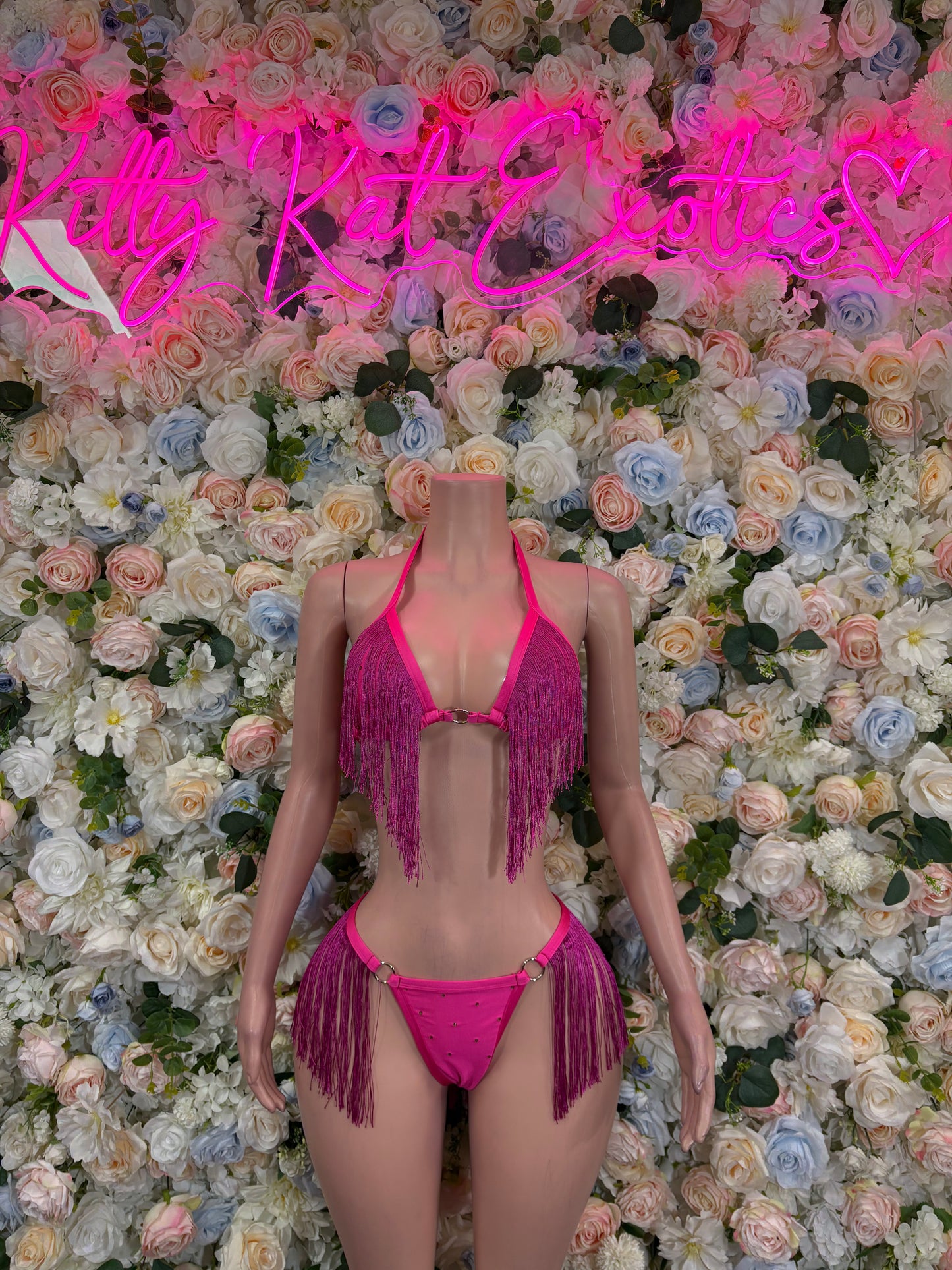 Ravewear Fringe Two Piece Set Pink Rave Outfit, Boho Festival Clothing