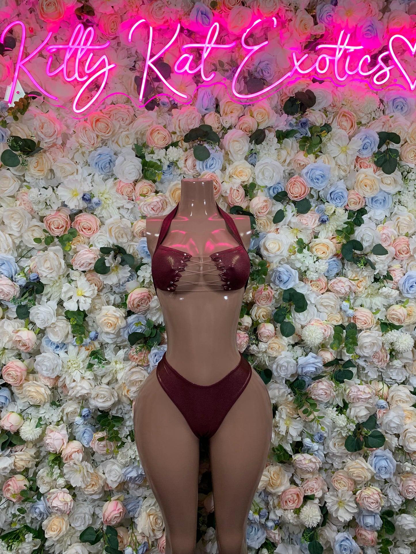 Burgundy Two Piece Rave Outfit, Rave Festival Wear