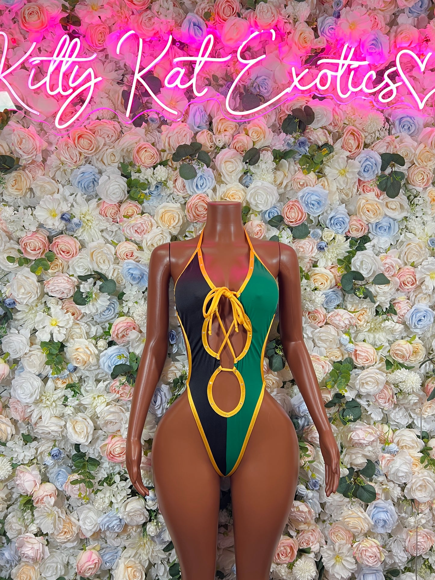 Jamaica Flag One-Piece Bodysuit  Carnival Festival Outfit, Beachwear Swimsuit, Rave & Dancewear Costume