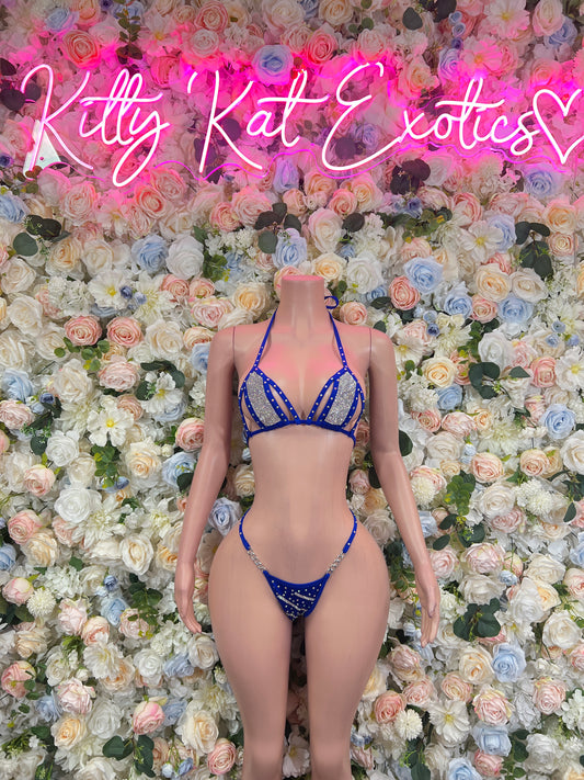 Blue Rhinestone Bikini Set Festival Costume Ravewear
