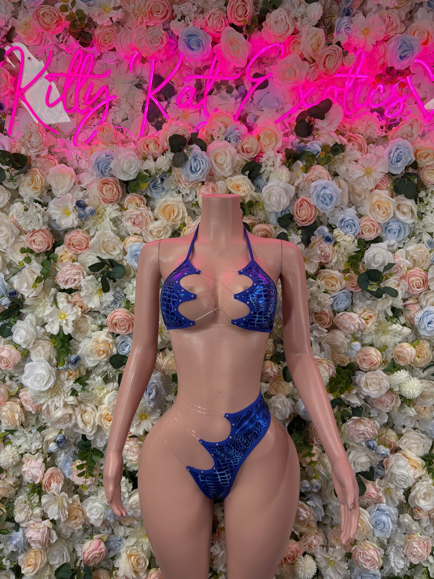 Ravewear Blue Snake Print Two Piece Cut Off Festival Outfit Bottlegirl Bartender Bottlegirl Clubwear