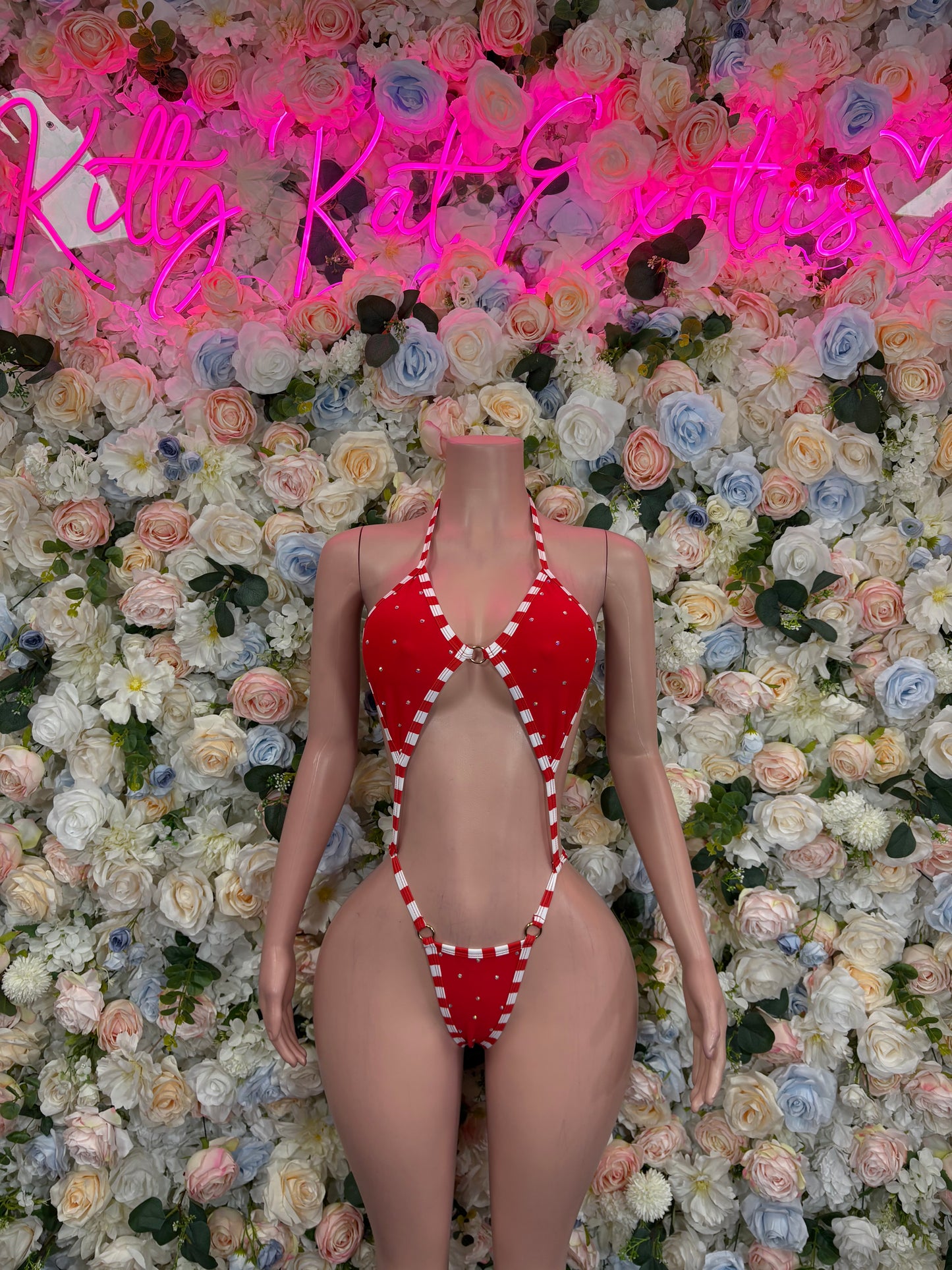 Christmas Costume One Piece Slingshot Outfit – Holiday Bartender Dancewear Set for Holiday Parties