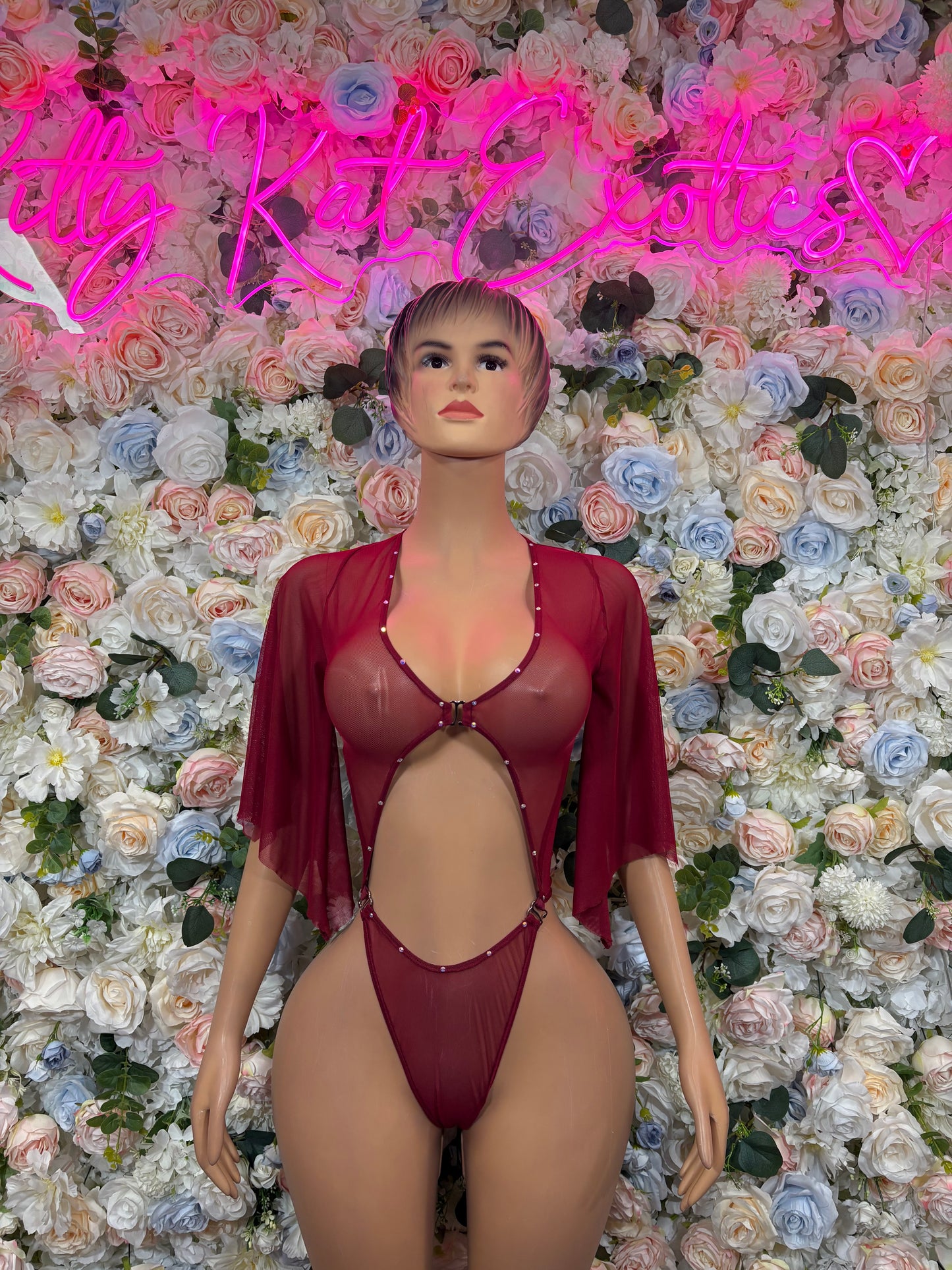 Burgundy Bodysuit Rave Festival Outfit - Exotic Dancewear