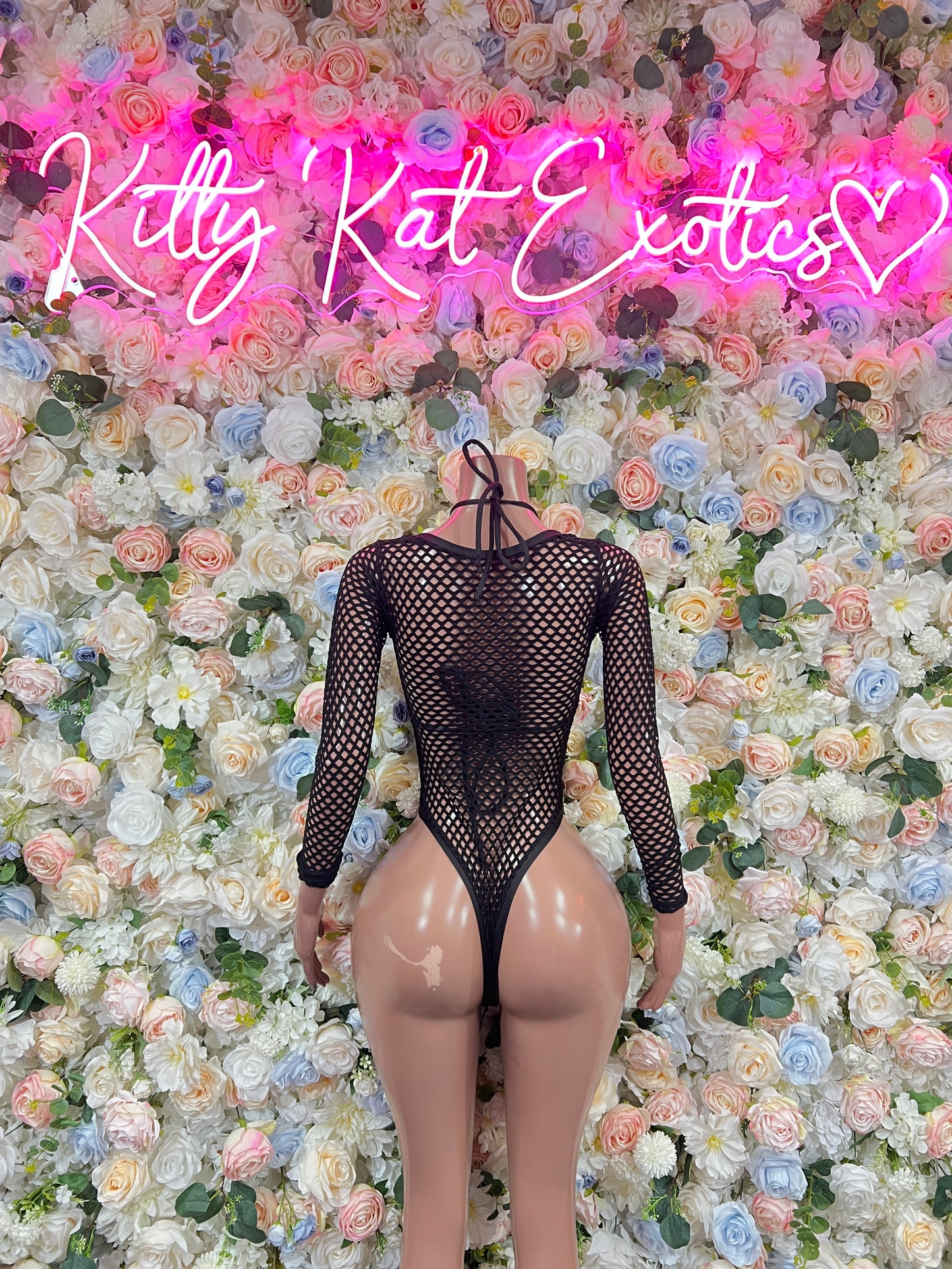 Bottlegirl Black Fishnet Bodysuit  - One Piece Bartender Outfit, EDM Dancewear, Party Clubwear