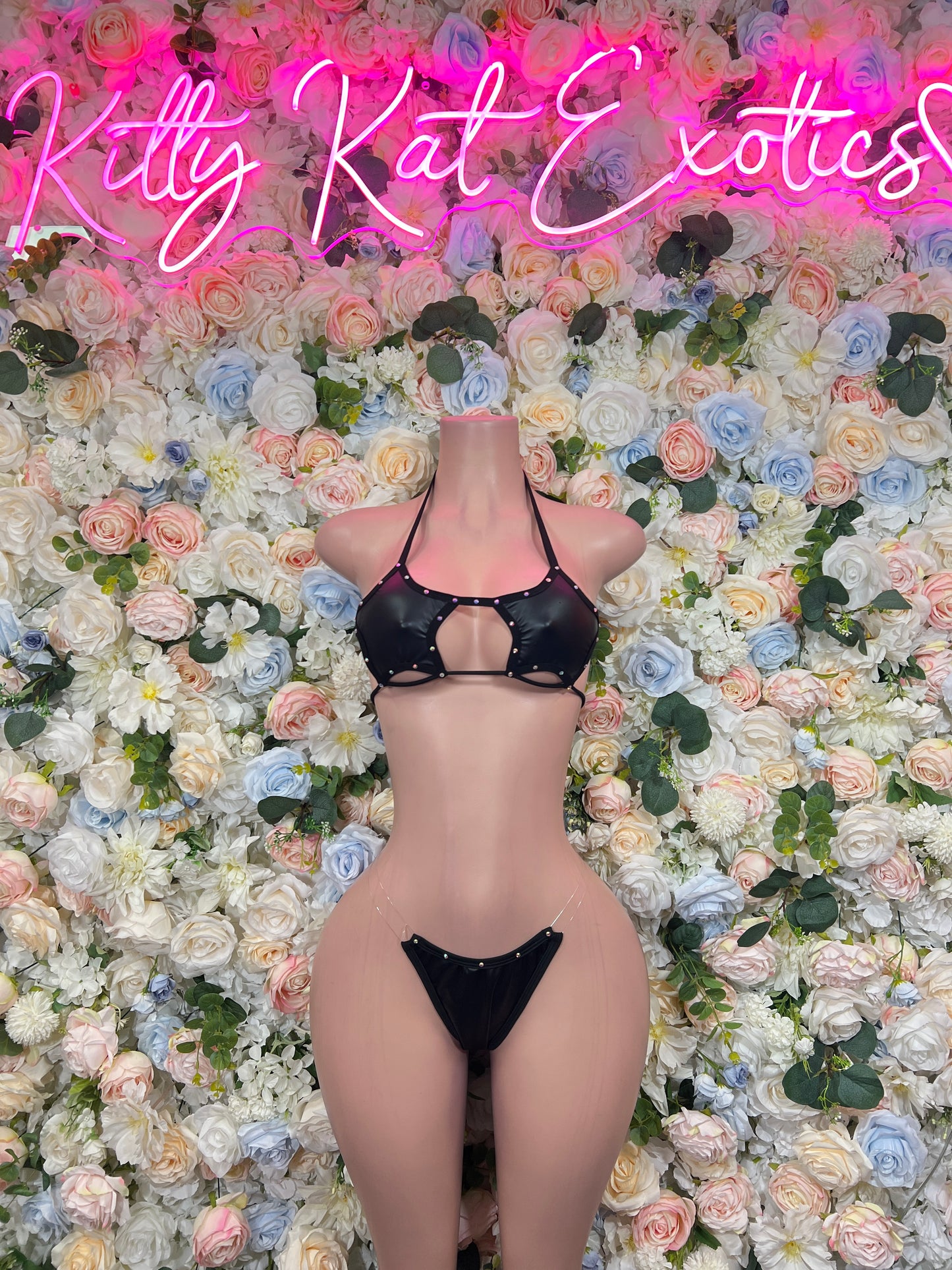 Matte Black Latex Two Piece  Bikini – Rave Festival Outfit Bottlegirl Exotic Dance Clubwear Outfit