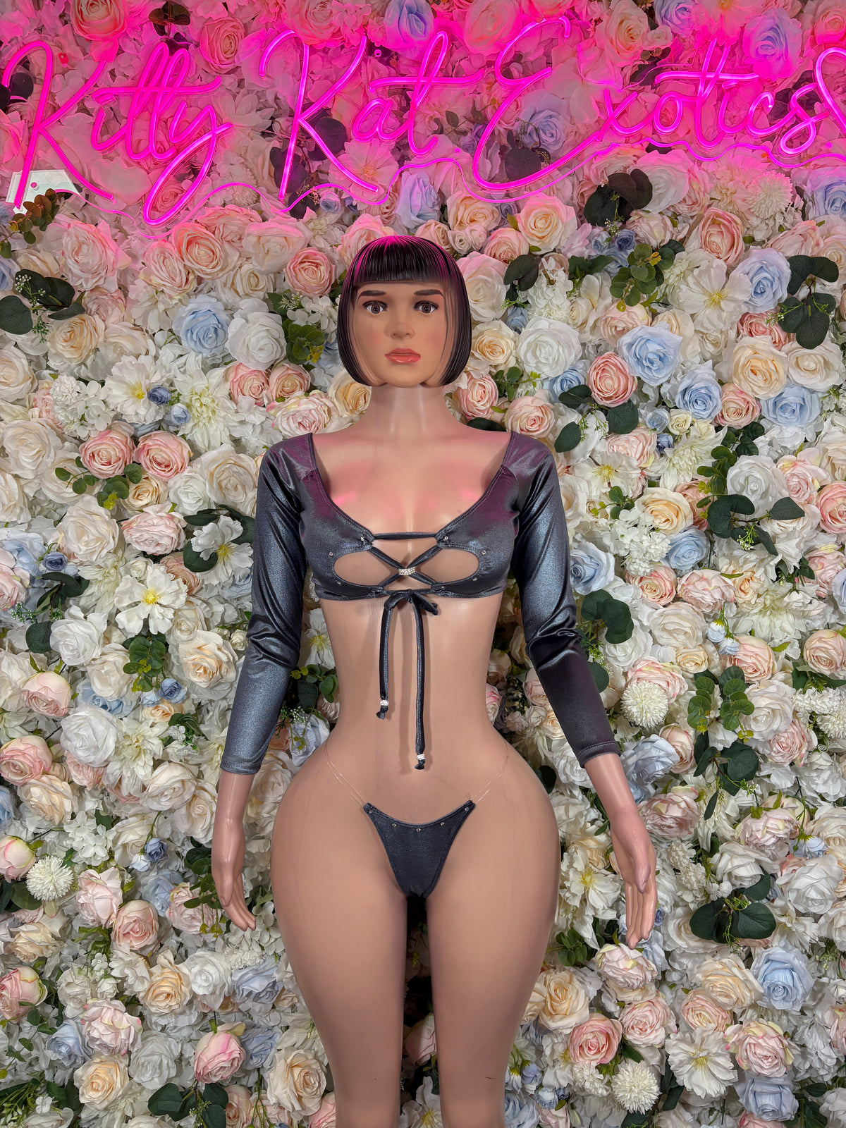 Grey Velvet Two Piece Rave Outfit – Festival, Dancewear, Clubwear