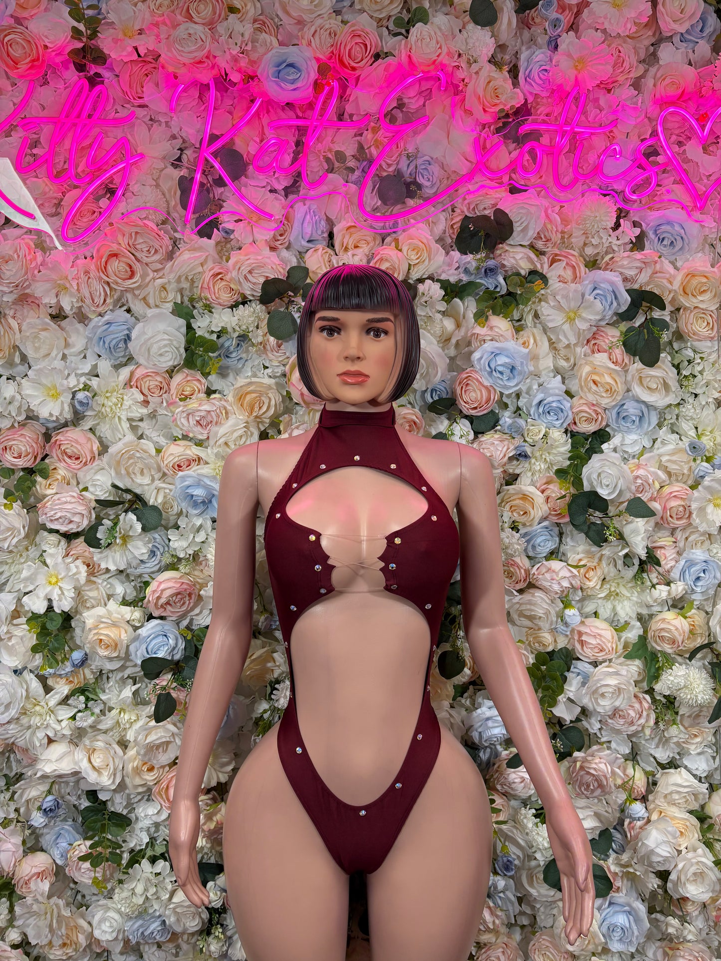 Bottlgeirl Burgundy Bodysuit Women’s Rave Festival Outfit - Exotic Dancewear