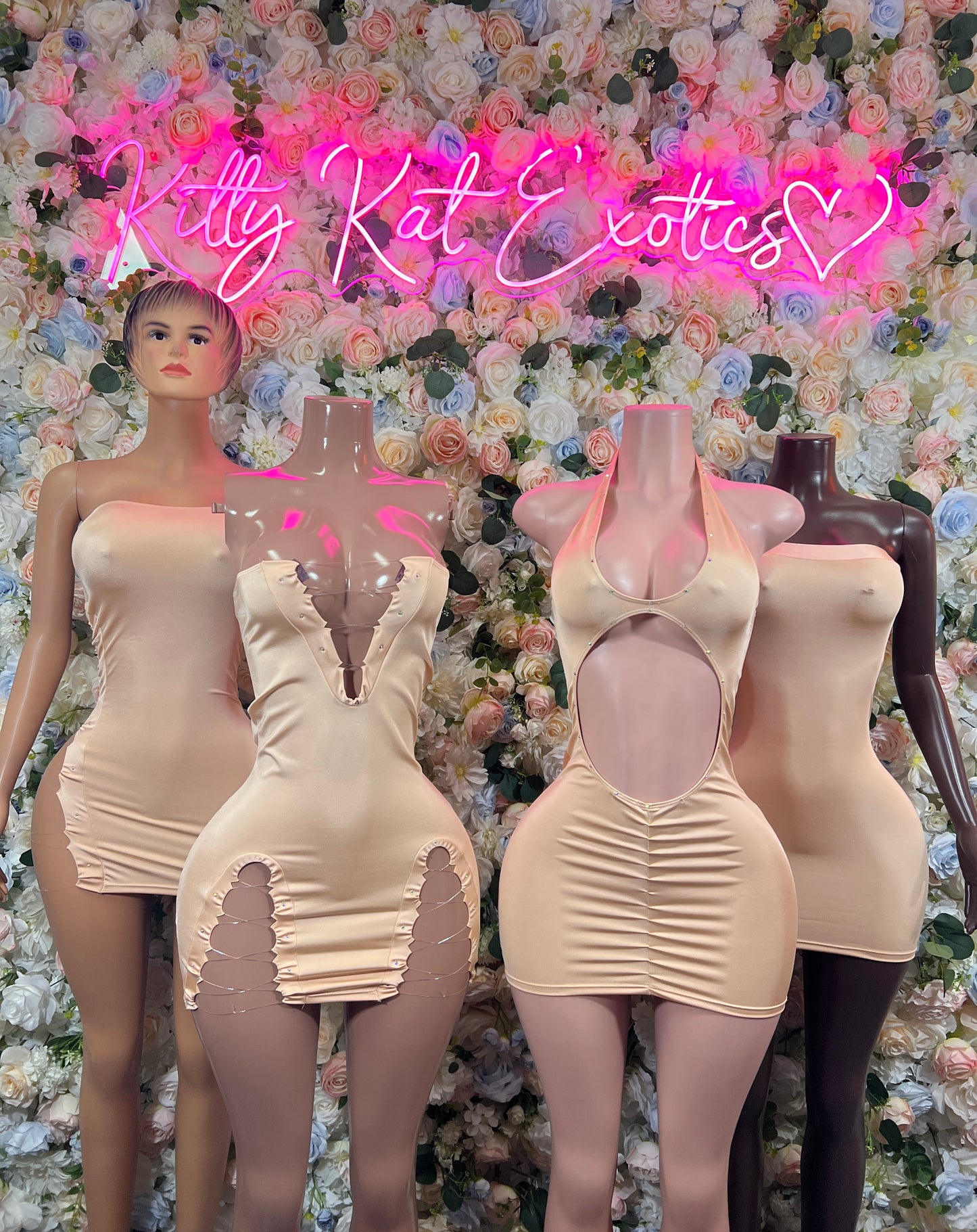 Beige Nude Dress for Women - Date Night Mini Dress | Rave Festival Exotic Dancewear Bottle Girl Clubwear