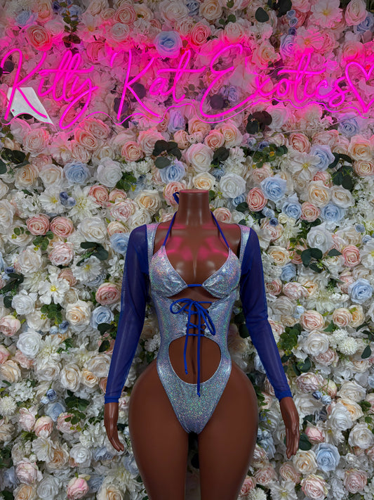 Bottlegirl Bodysuit Silver Metallic Bodysuit - Hologram Design | Exotic Dancewear Bartender Oufit